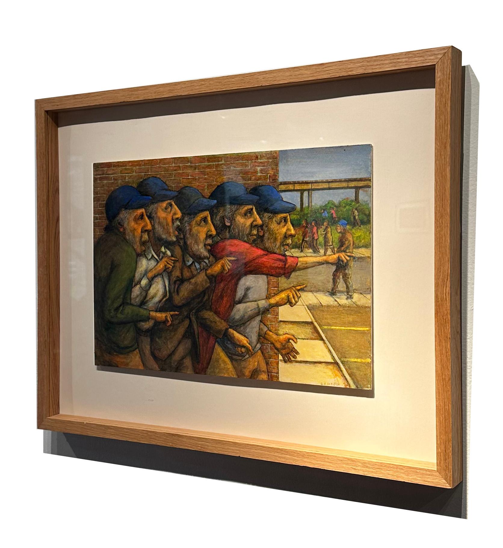 Follow the Leader V - Original Mixed Media on Panel, Framed - Brown Figurative Painting by Leopold Segedin