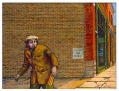 Hide and Seek #4 (Boy with Wood Gun) - Original Mixed Media on Panel, Framed