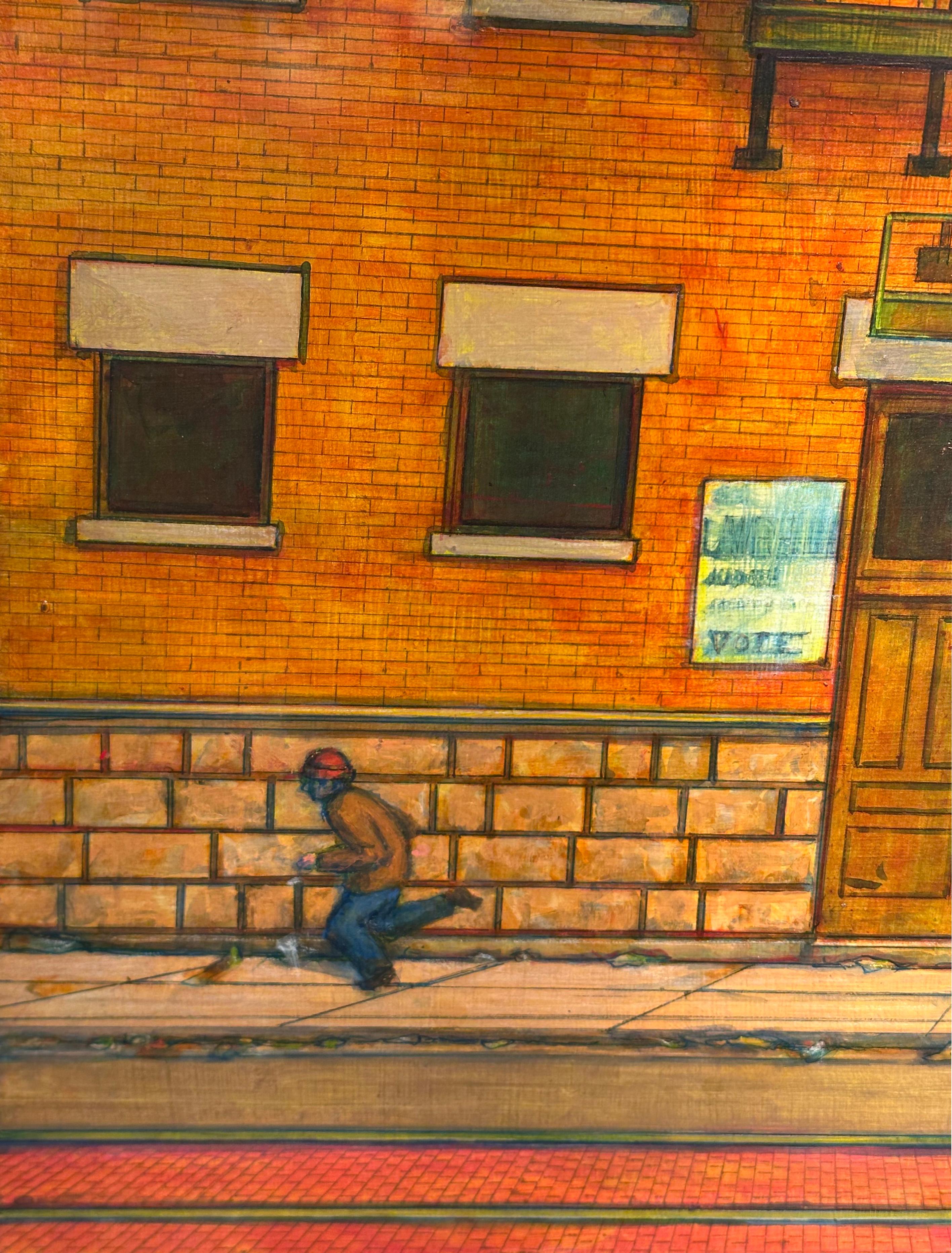 Hide and Seek #5 (Hunter), Original Mixed Media on Panel, Framed - Contemporary Painting by Leopold Segedin