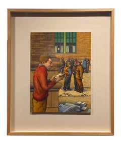 Hide & Seek #8 (Boy with Book) - Original Mixed Media on Panel, Framed