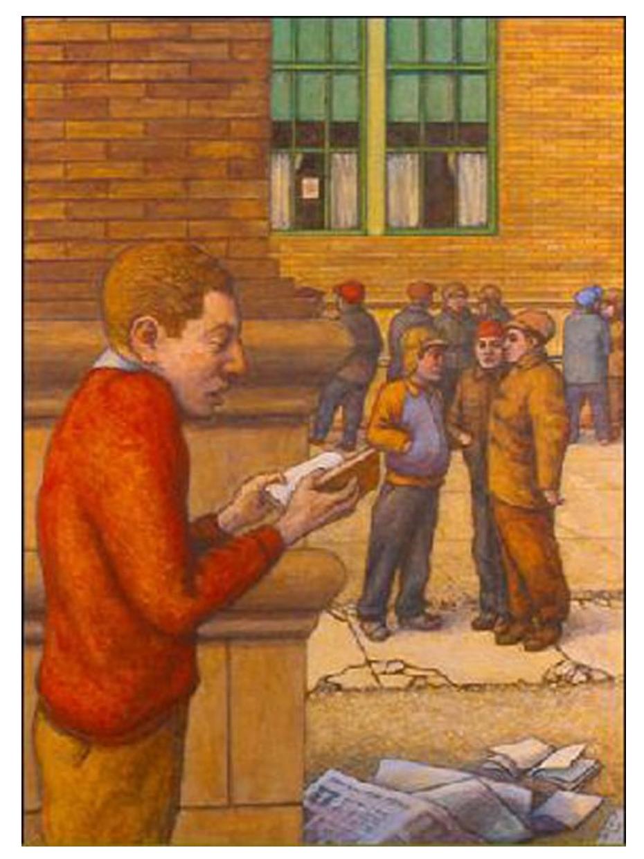 Escondite #8 (Niño con libro) - Técnica mixta original sobre panel, Enmarcado
