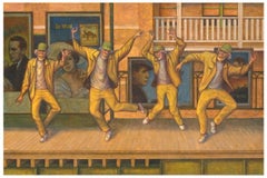 Old Men Dancing, Original Mixed Media on Panel, Framed