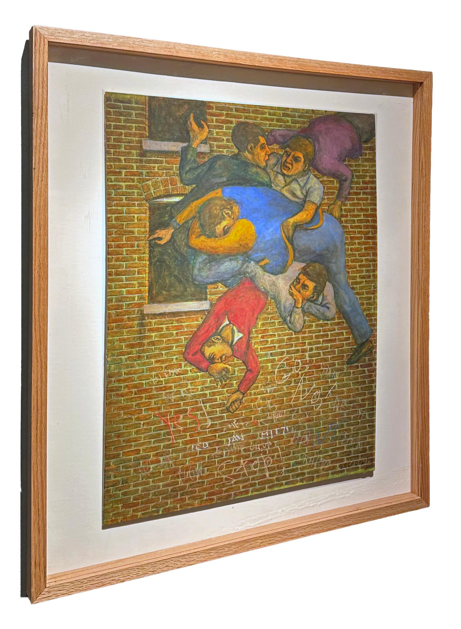 Secondo Giudizio - Pittura a tecnica mista originale a più figure su pannello, incorniciata - Painting Contemporaneo di Leopold Segedin
