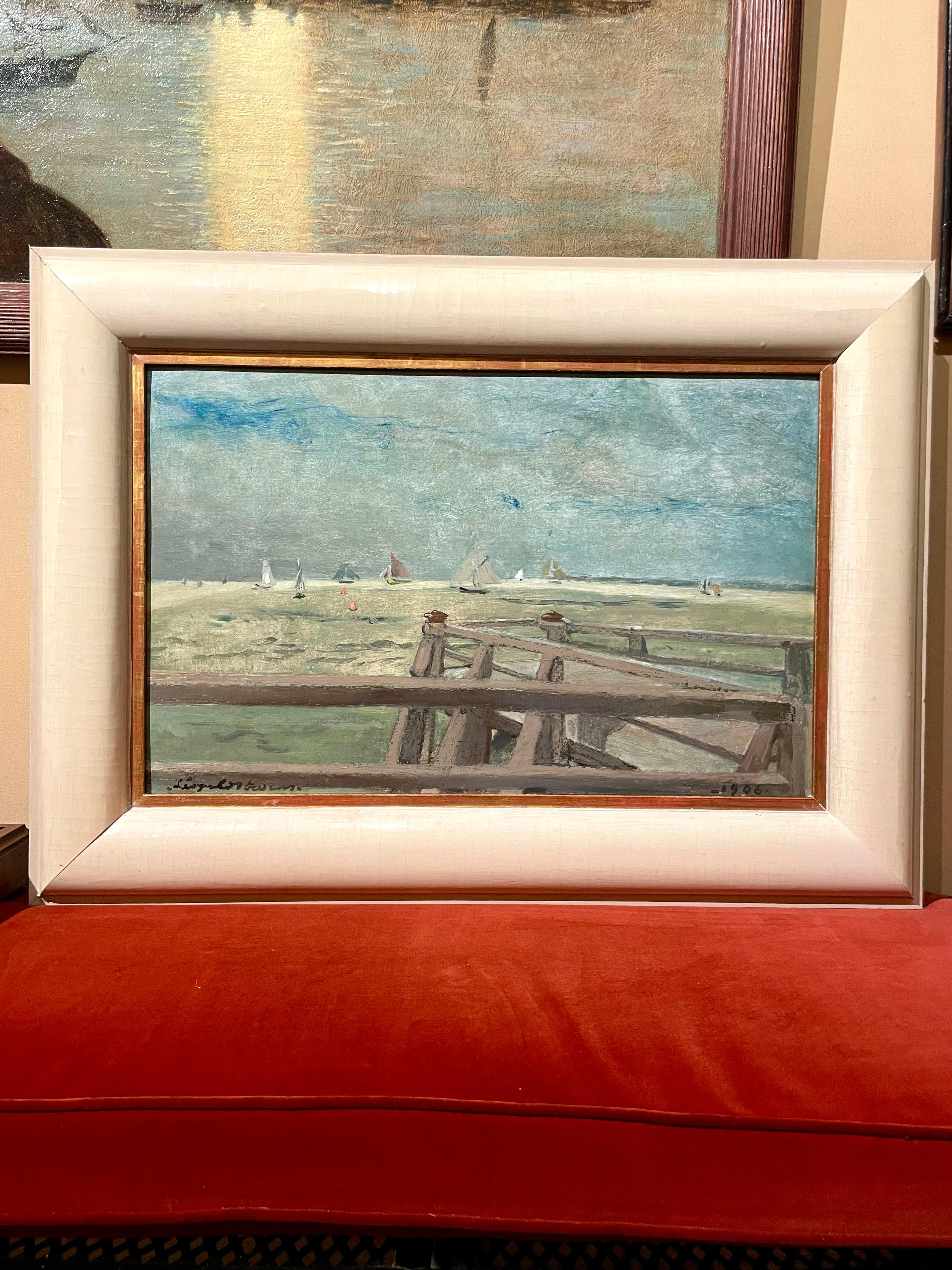 Regata a Trouville, in Normandia. - Painting Postimpressionismo di Leopold Stevens