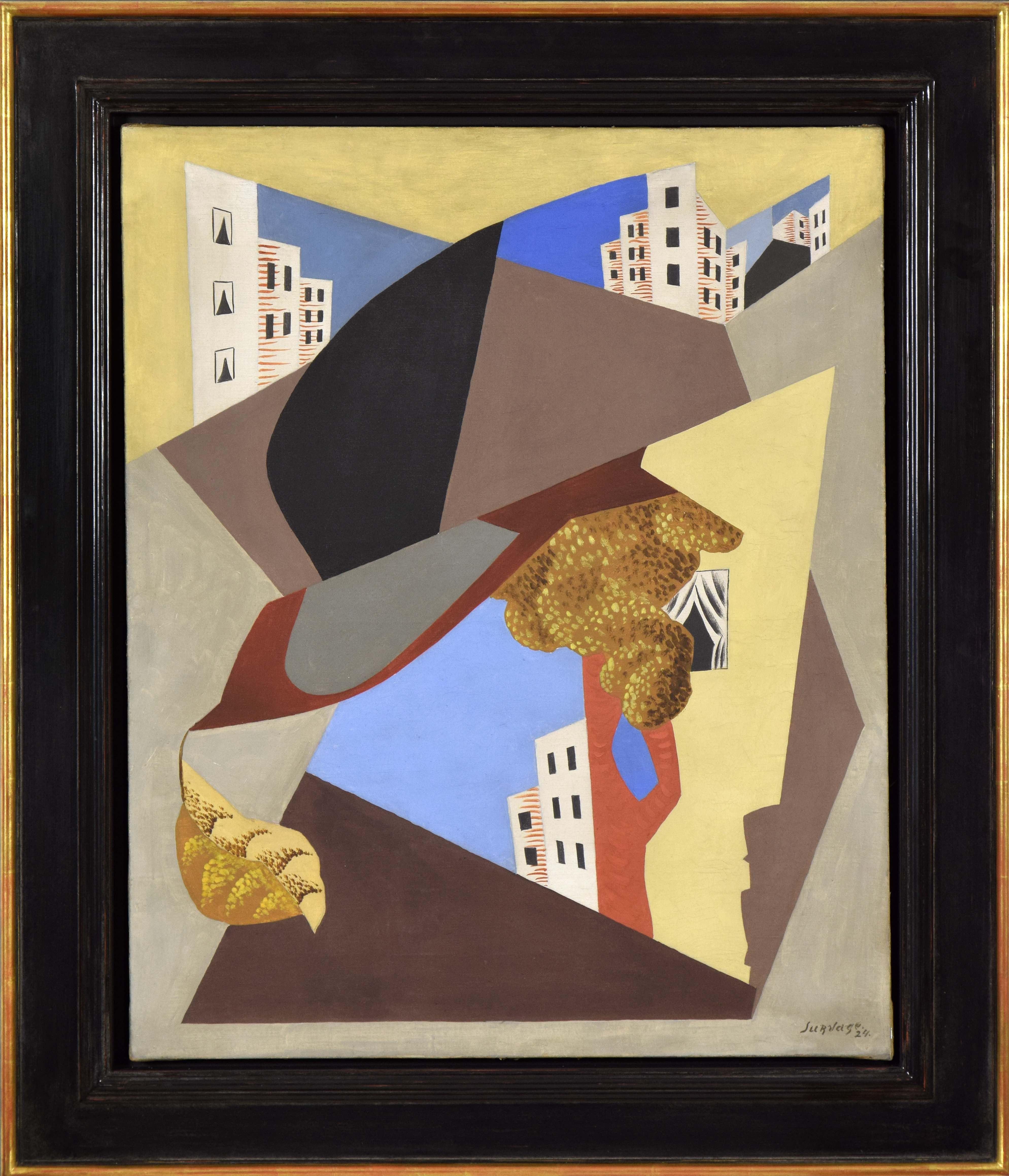Ville by LÉOPOLD SURVAGE - art, colourful cubist oil painting by Modern master - Painting by Léopold Survage