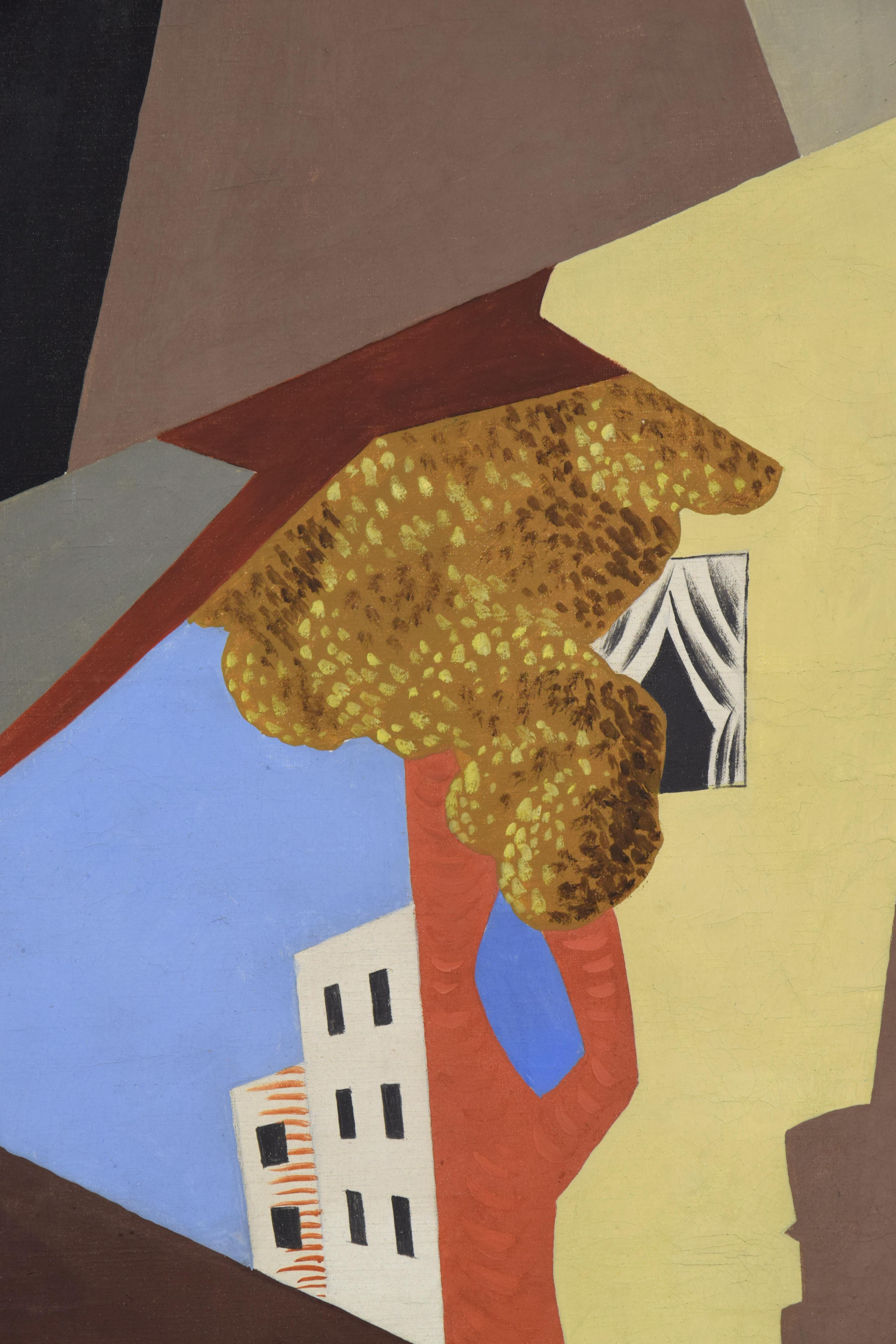 Ville par LÉOPOLD SURVAGE - art, peinture à l'huile cubiste colorée par le maître Modernity en vente 1