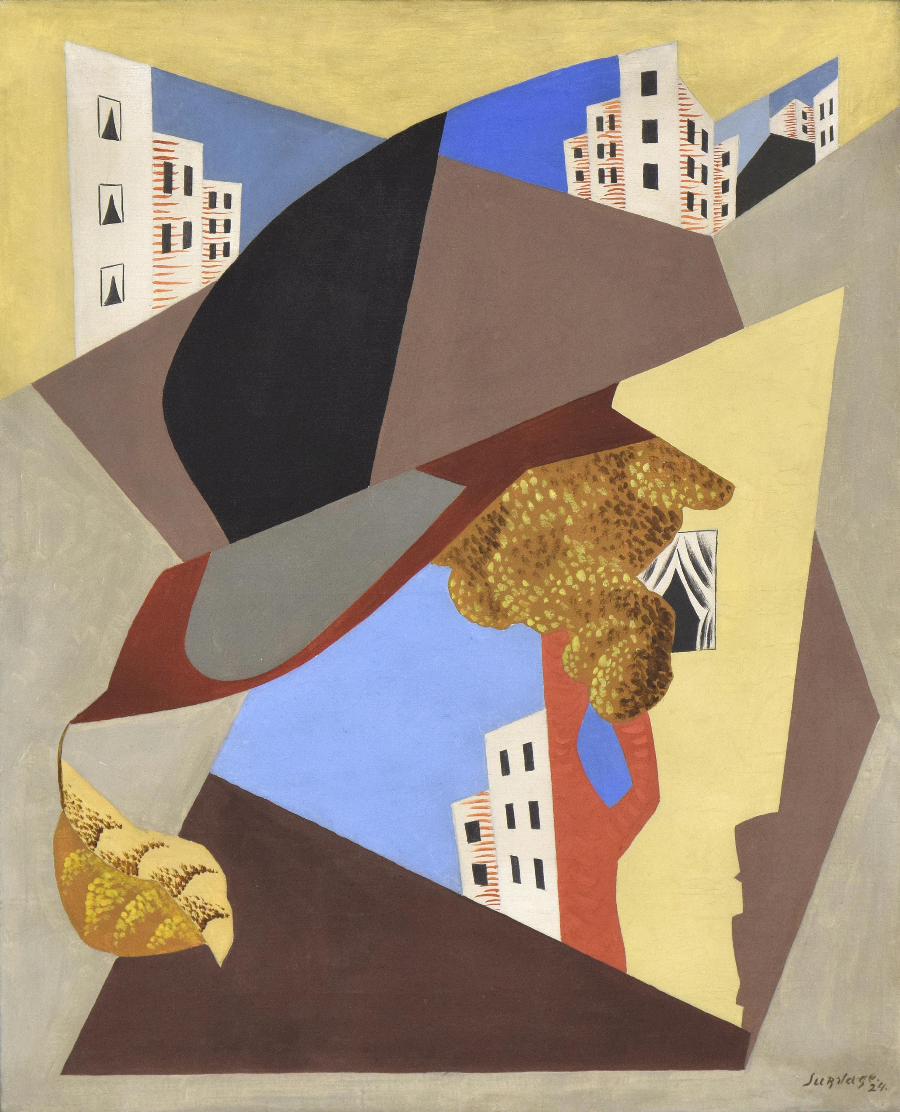 Léopold Survage Abstract Painting – Ville von LÉOPOLD SURVAGE - Kunst, farbenfrohes kubistisches Ölgemälde eines modernen Meisters