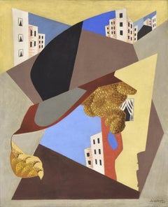 Used Ville by LÉOPOLD SURVAGE - art, colourful cubist oil painting by Modern master