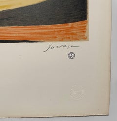 Lithographie russe d'avant-garde en couleurs vives, imprimé abstrait et vibrant
