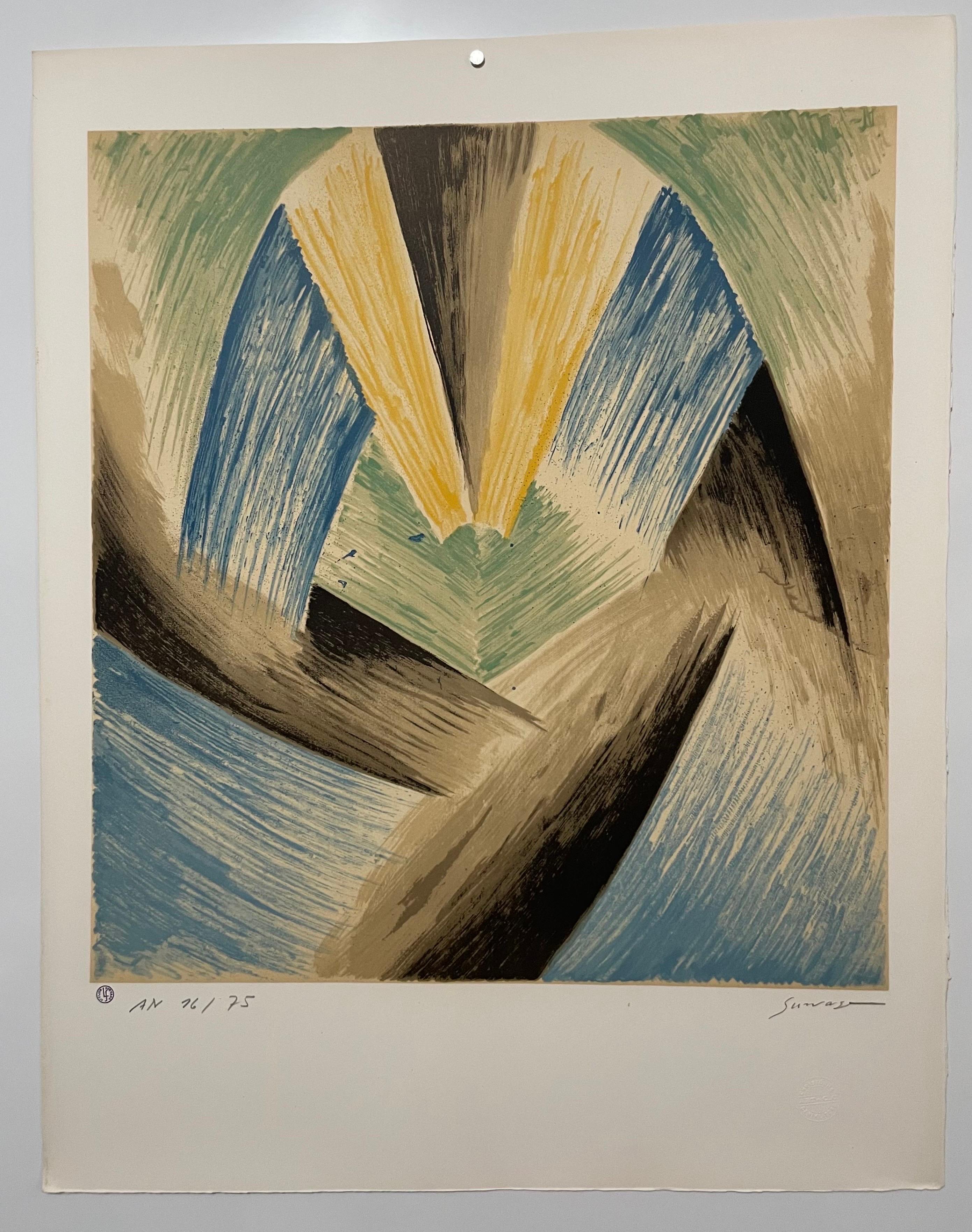 Russian French Avant Garde Lithograph Rhythm in Colour Vibrant Abstract Print For Sale 4