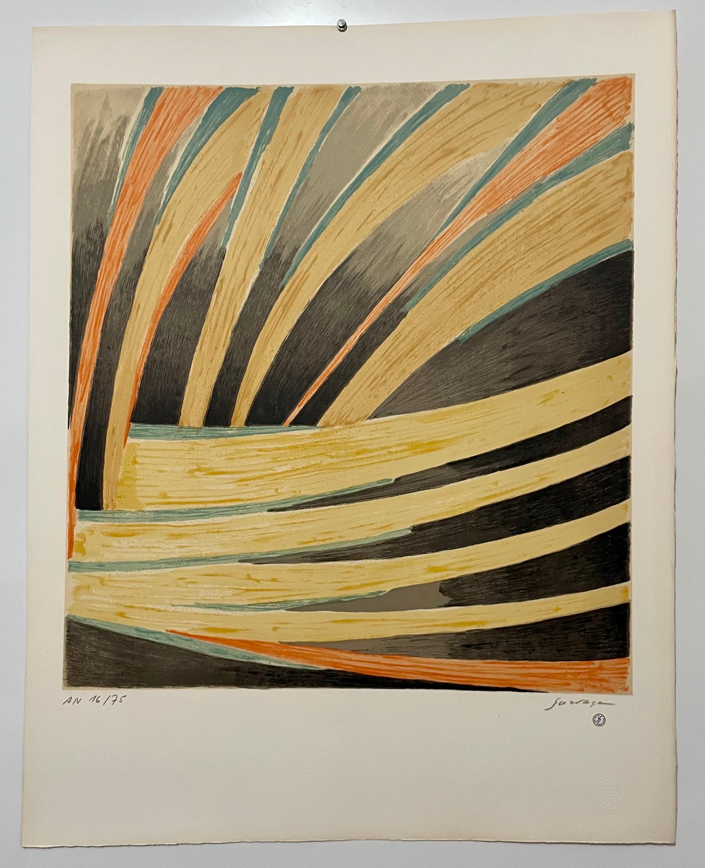 Lithographie russe d'avant-garde en couleurs vives, imprimé abstrait et vibrant en vente 1