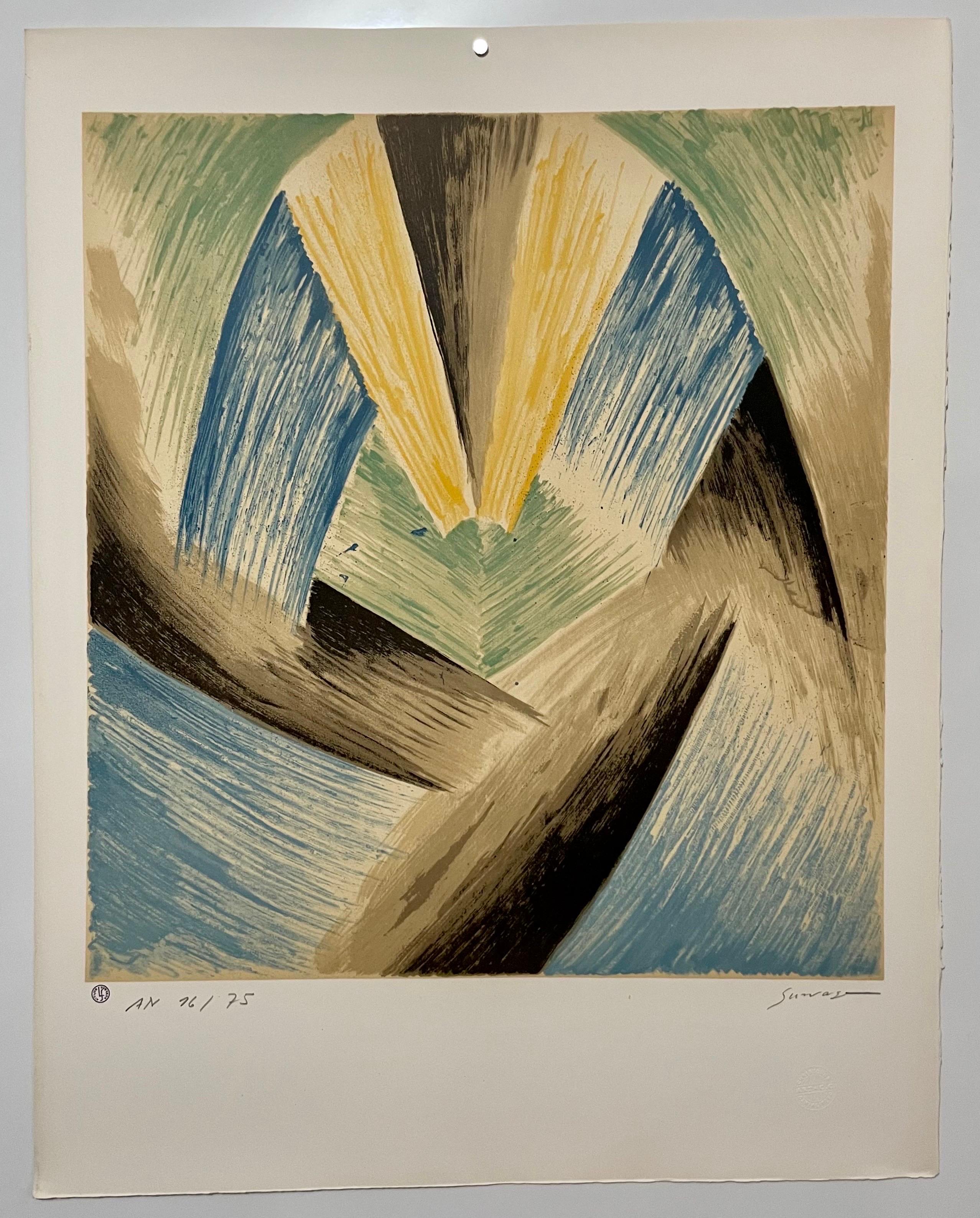 Russian French Avant Garde Lithograph Rhythm in Colour Vibrant Abstract Print For Sale 5