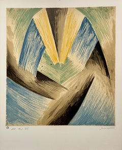 Russische, französische Avantgarde-Lithographie, Rhythmus in farbenfrohem, lebhaftem, abstraktem Druck