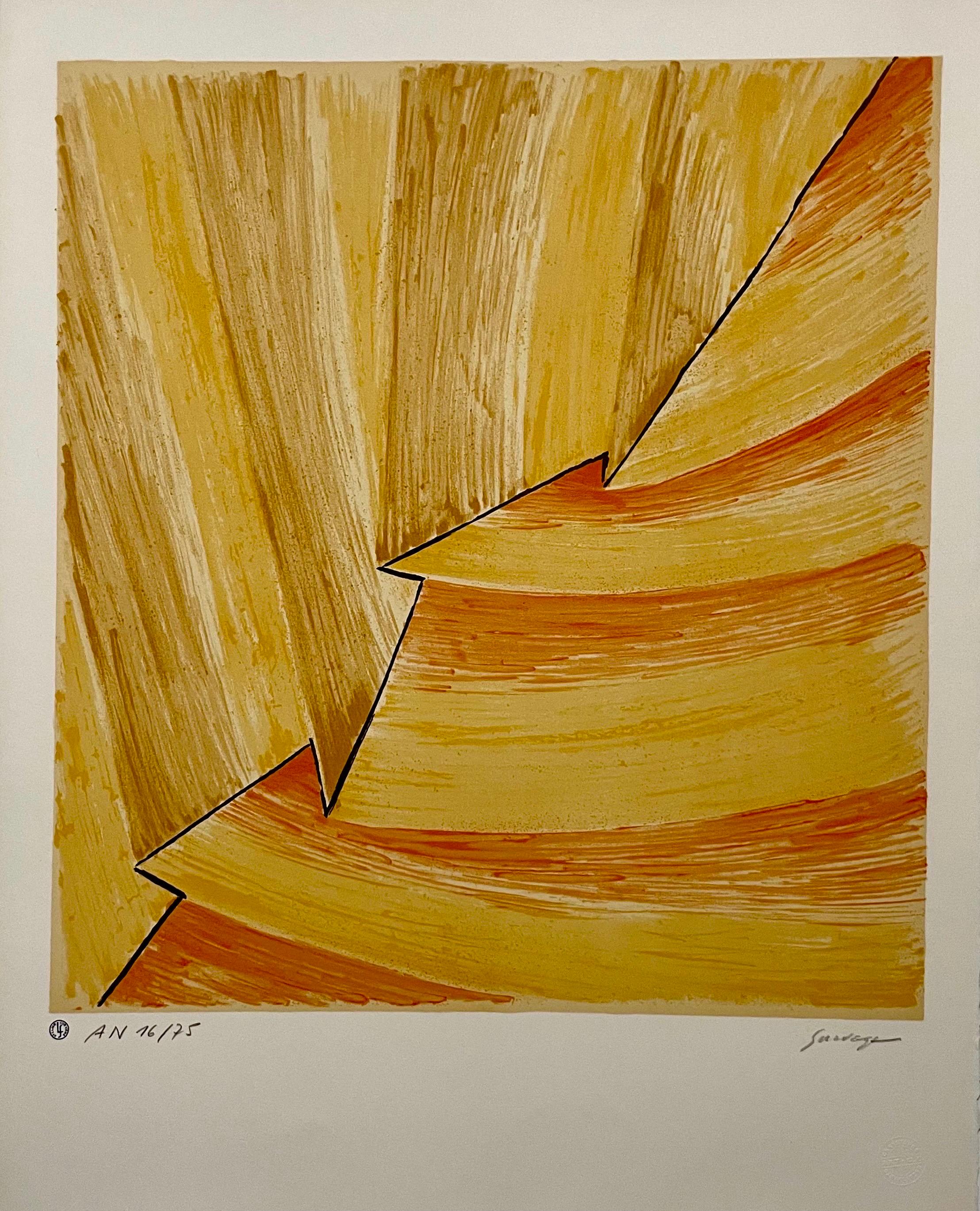 Léopold Survage (French/Russian, 1879-1968), 
"Rythmes Colorés", 1967-1968
Lithograph on Vélin d'Arches paper, Printed by Mourlot, Paris
Hand signed in pencil and numbered "AN 16/75", artist atelier stamp and bears "Christopher Czwiklitzer" blind