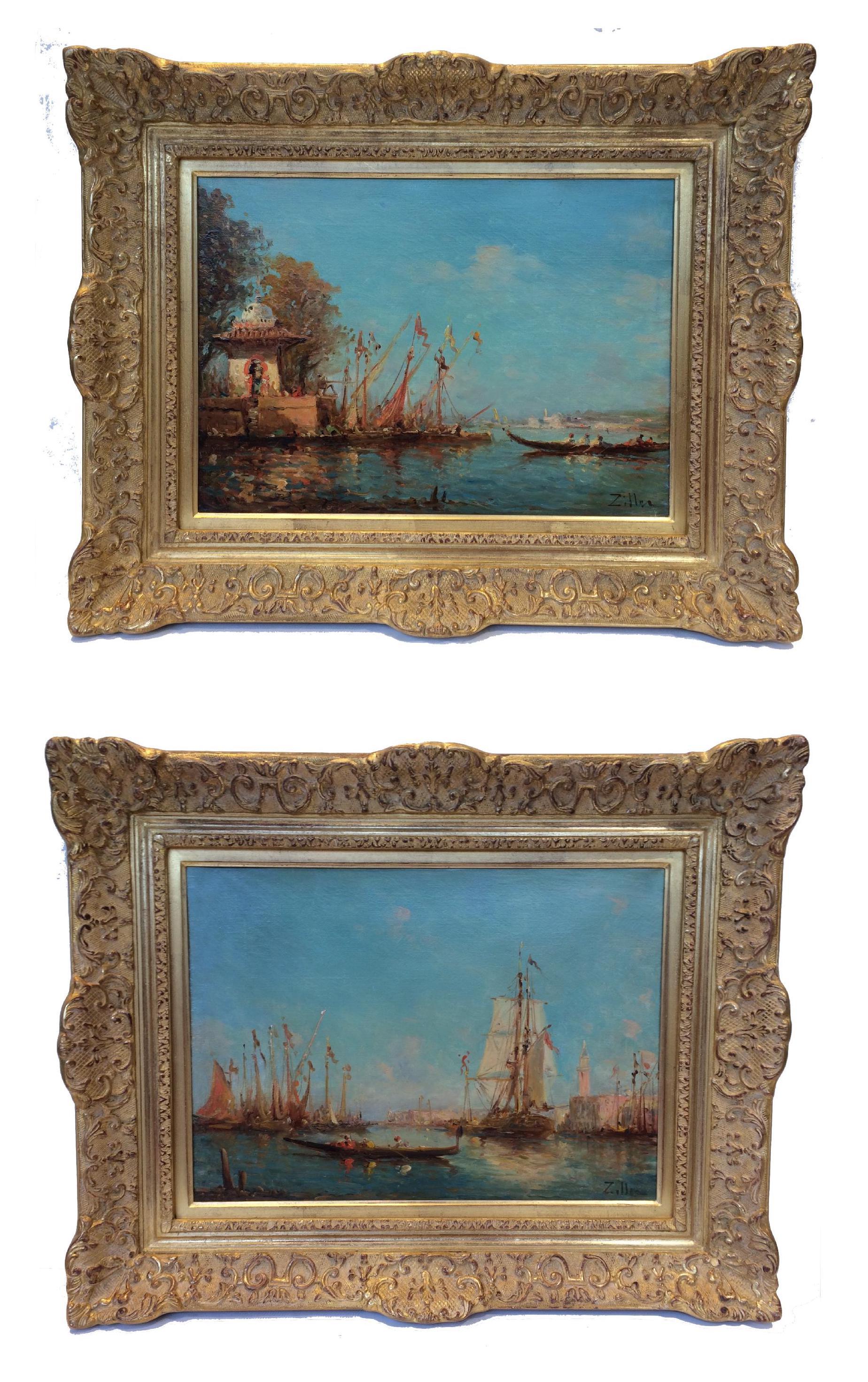 Leopold Ziller Landscape Painting - Views of Venice And Istambul in Pair - 19th century Paintings