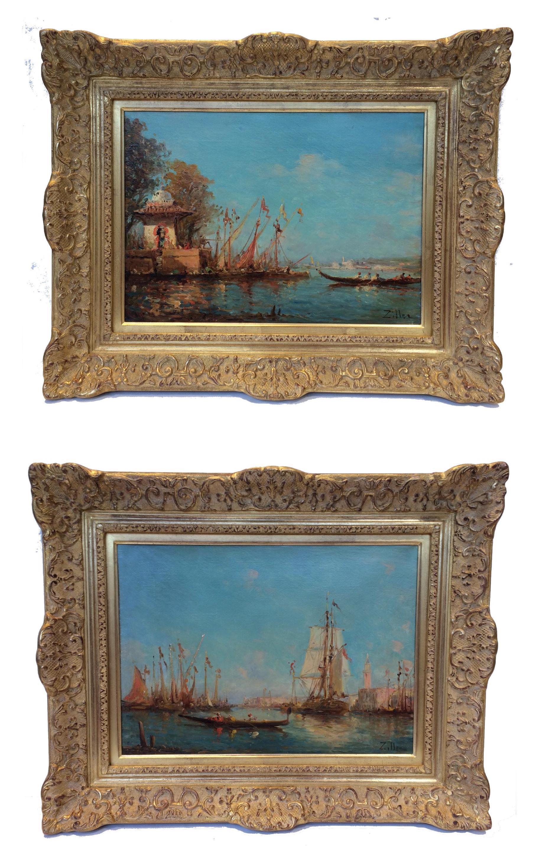 Landscape Painting de Leopold Ziller - Vistas de Venecia y Estambul en pareja - Pinturas del siglo XIX