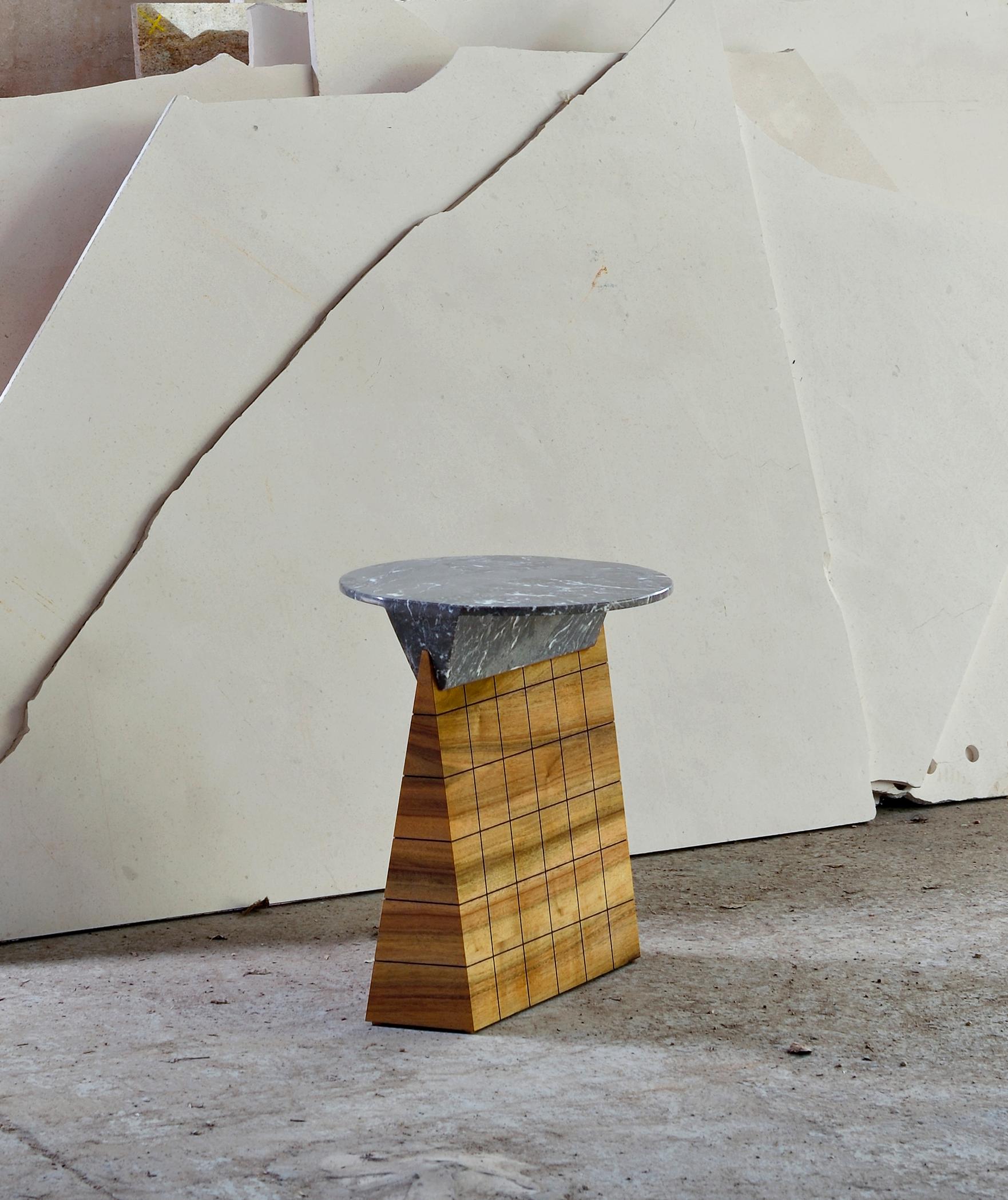 Modern Leopoldine Walnut and Marble Side Table by Kaaron