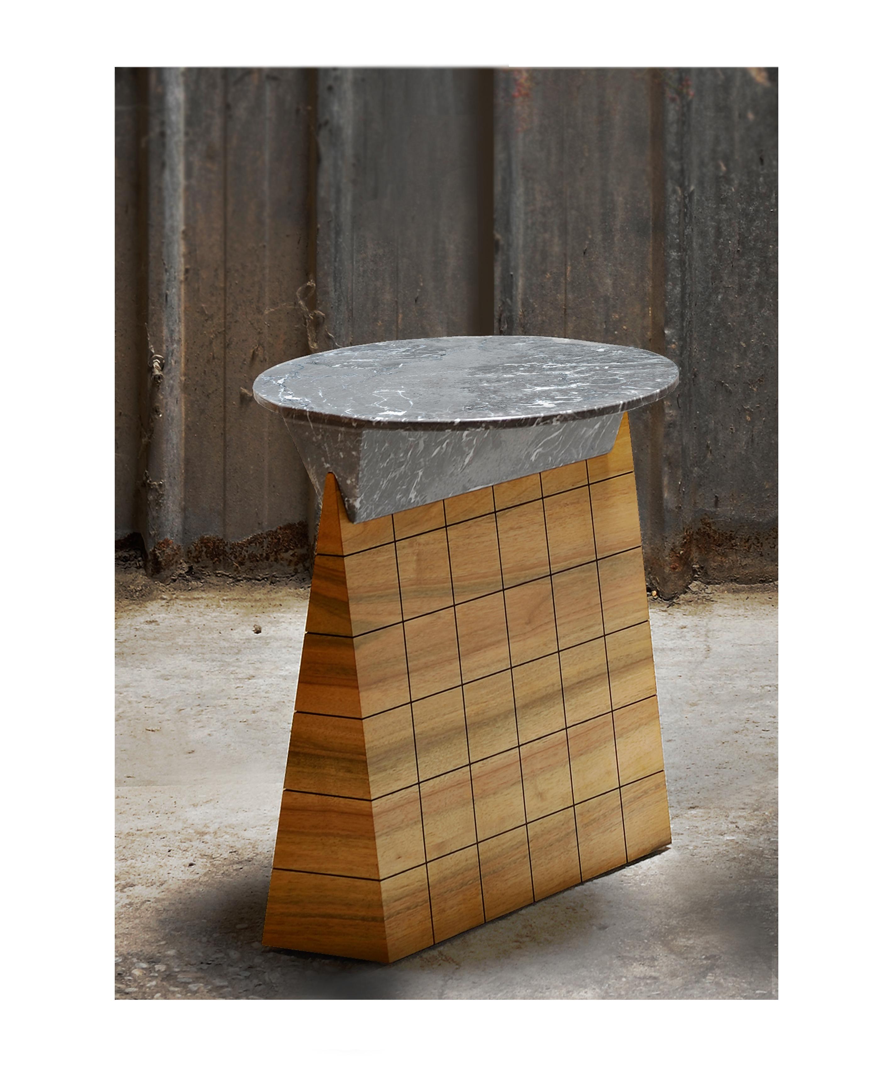 Leopoldine walnut and marble side table by Kaaron
Contemplative asymmetry
Limited edition of 12 pieces
Materials: Marble Saint-Anne, wood walnut, France
Dimensions: Length 51 x diameter top 47 x height 58 cm

Handcraft in