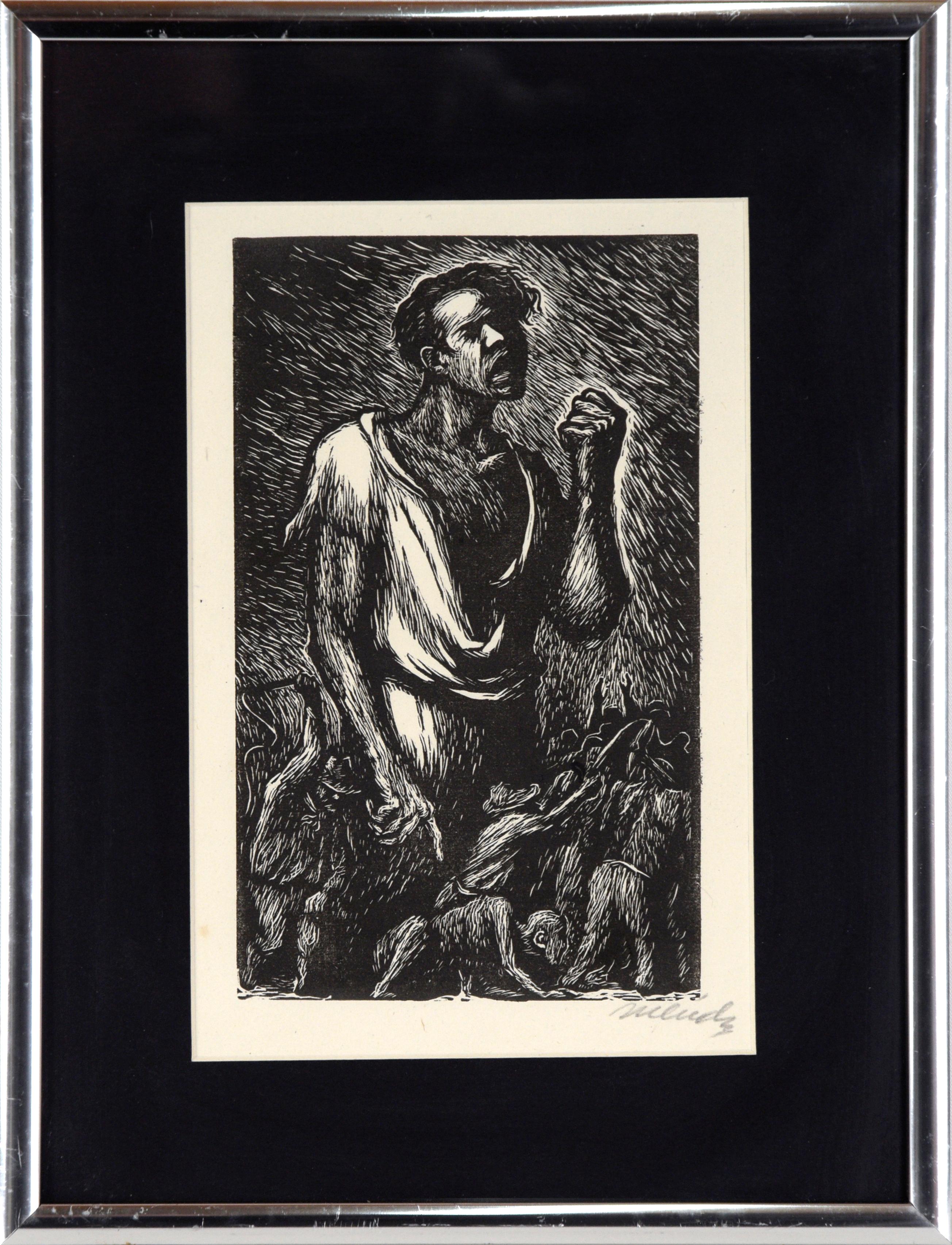 "La Protesta" - 1943 Linograbado sobre papel