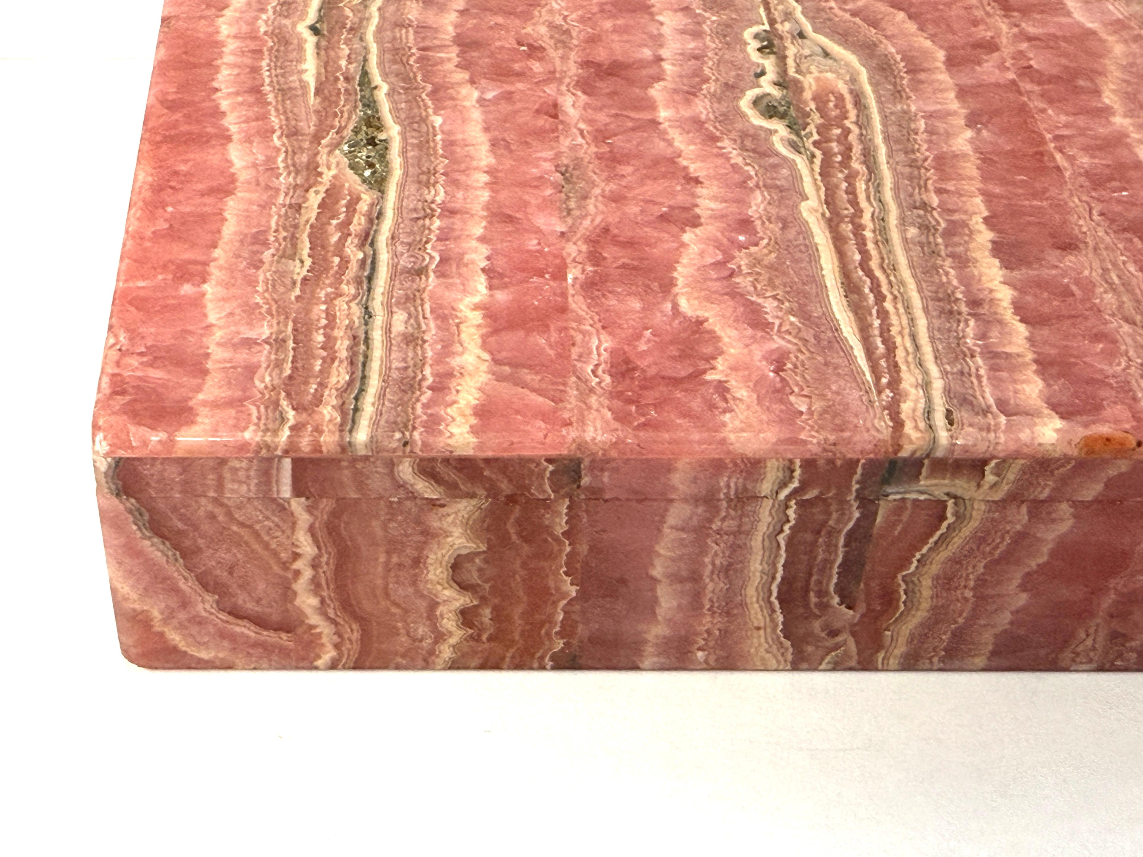 Italian Leopoldo Menegatti Firenze Rhodochrosite Box with Label For Sale