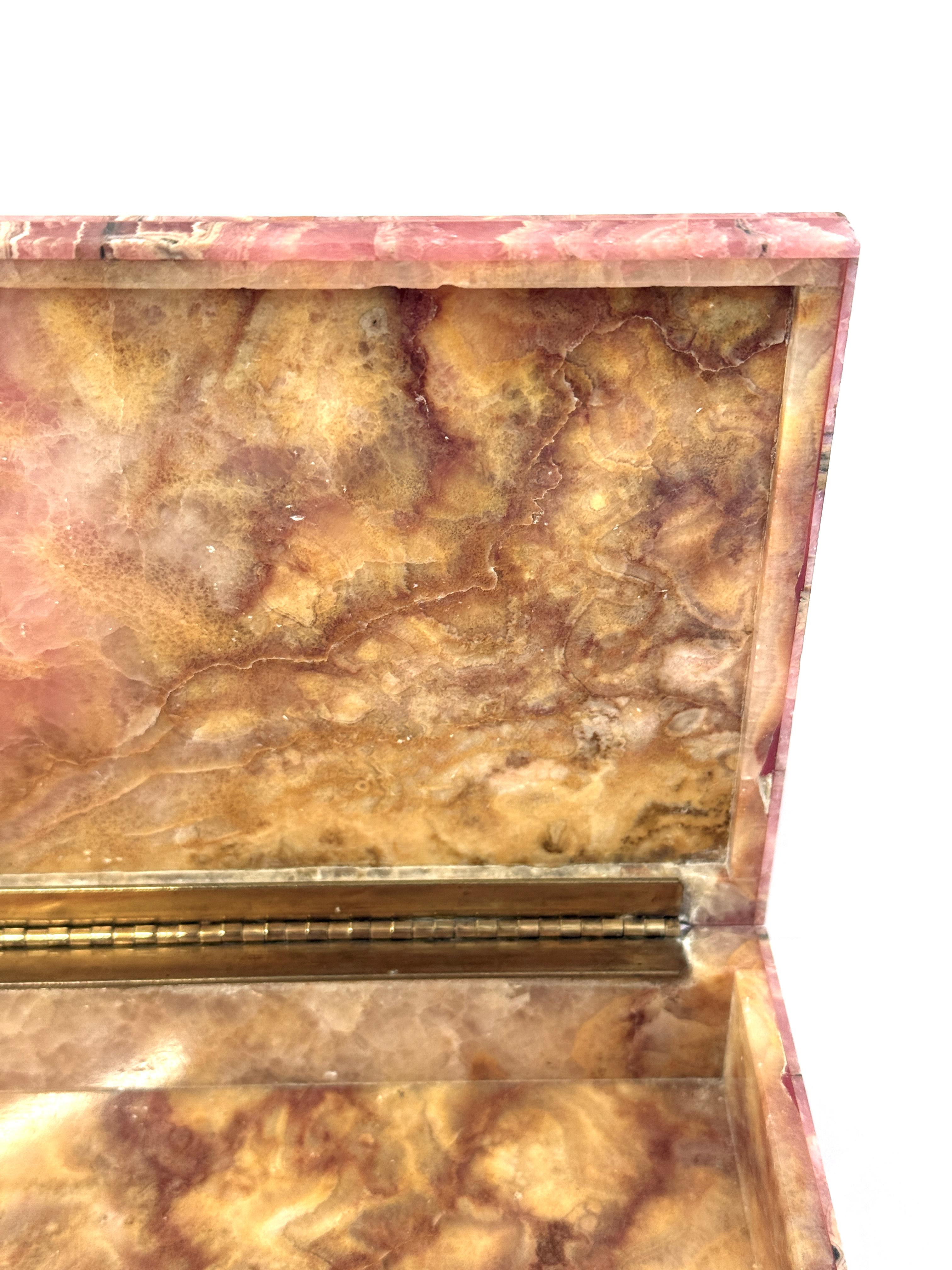 Stone Leopoldo Menegatti Firenze Rhodochrosite Box with Label For Sale
