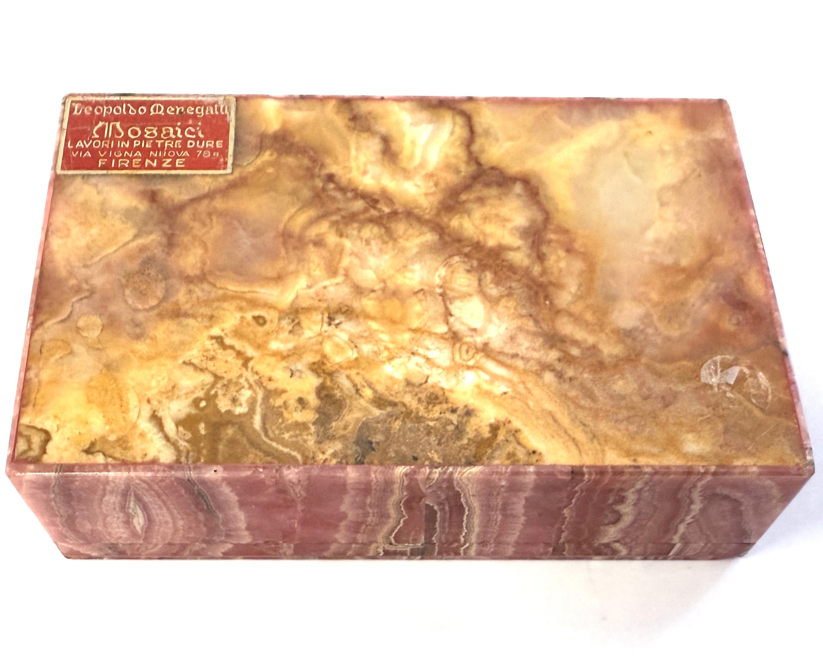 Leopoldo Menegatti Firenze Rhodochrosite Box with Label For Sale 1
