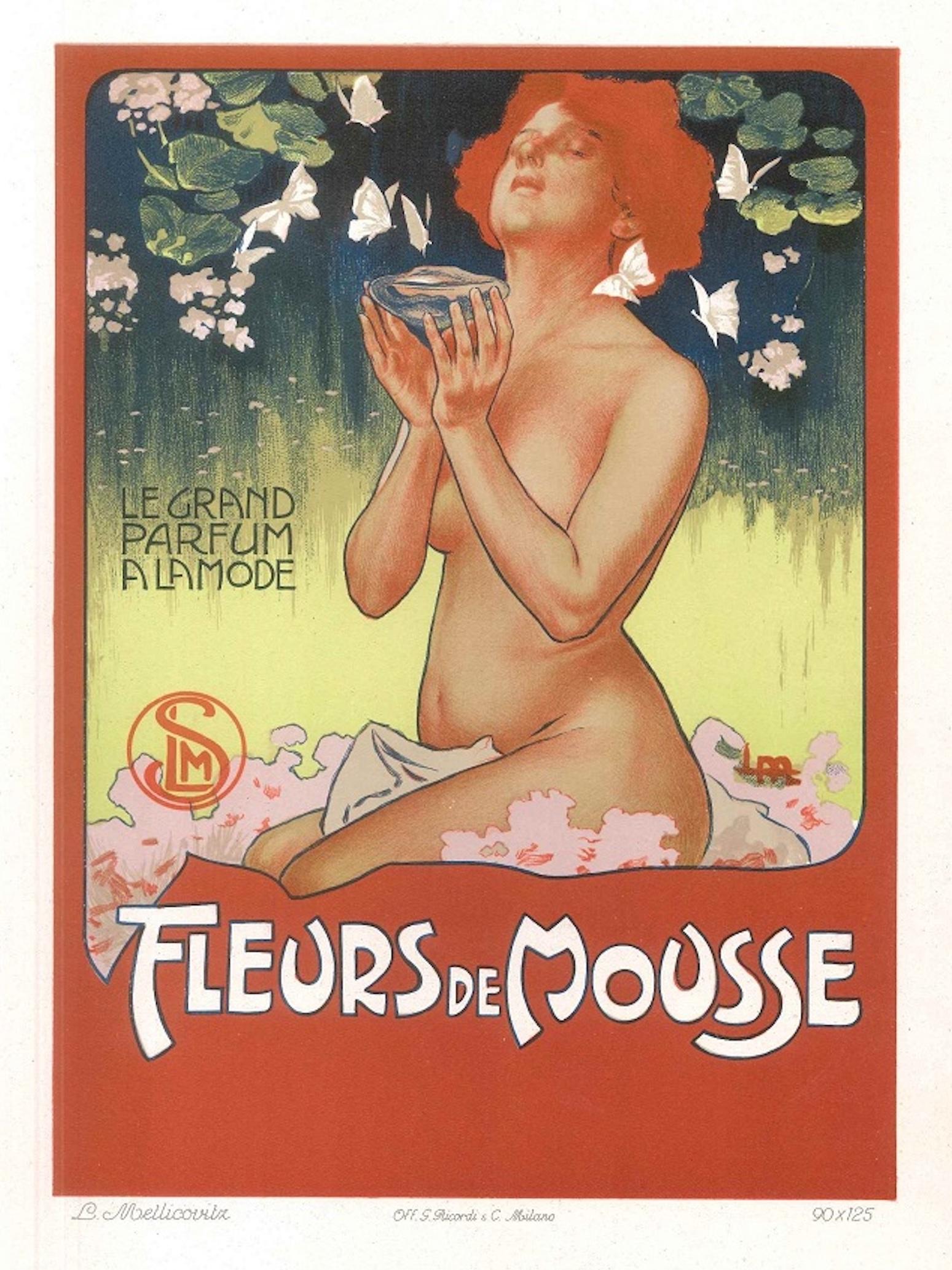 Leopoldo Metlicovitz Figurative Print - Fleurs de Mousse - Vintage Adv Lithograph by L. Metlicovitz - 1898