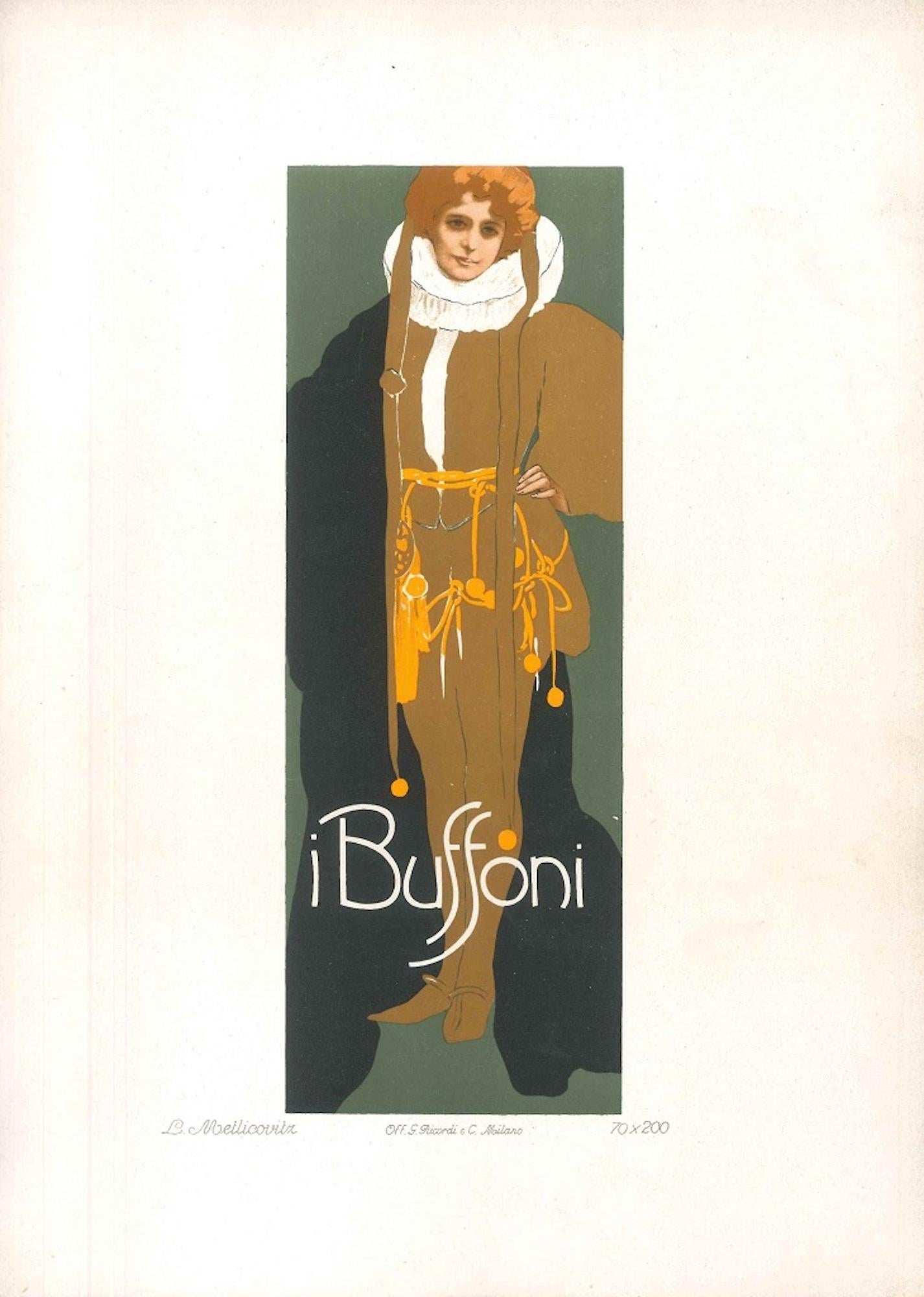 I Buffoni - Litografía Adv Vintage de L. Metlicovitz - 1914 - Print de Leopoldo Metlicovitz