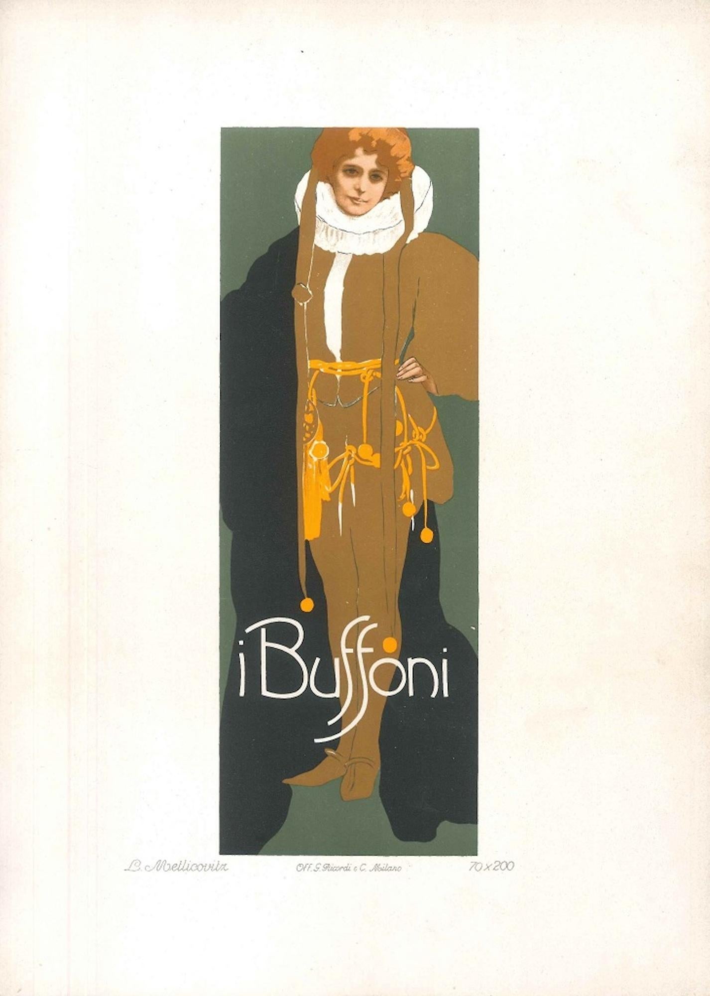 I Buffoni - Vintage Adv Lithograph by L. Metlicovitz - 1914 - Print by Leopoldo Metlicovitz