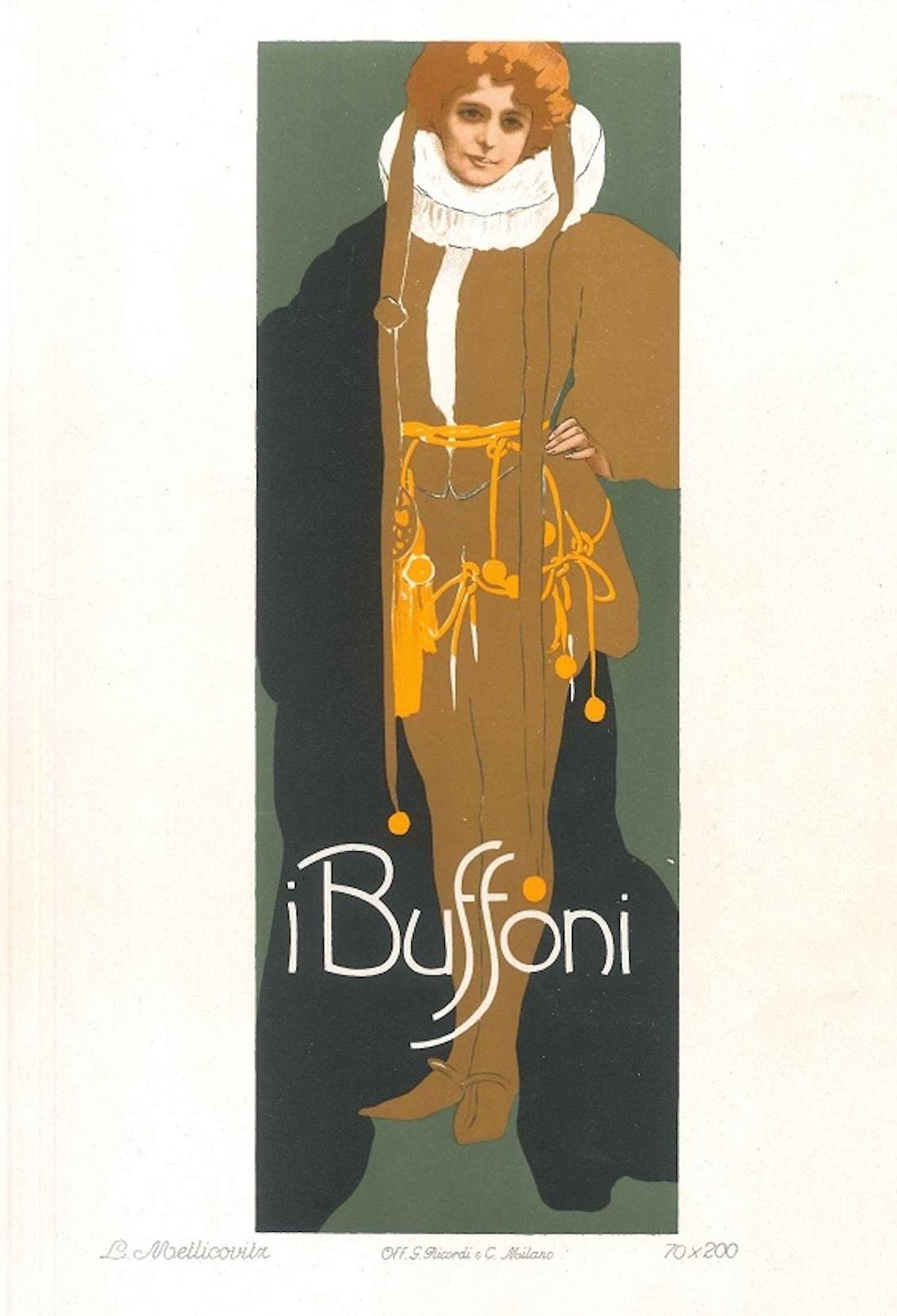 Leopoldo Metlicovitz Figurative Print - I Buffoni - Vintage Adv Lithograph by L. Metlicovitz - 1914