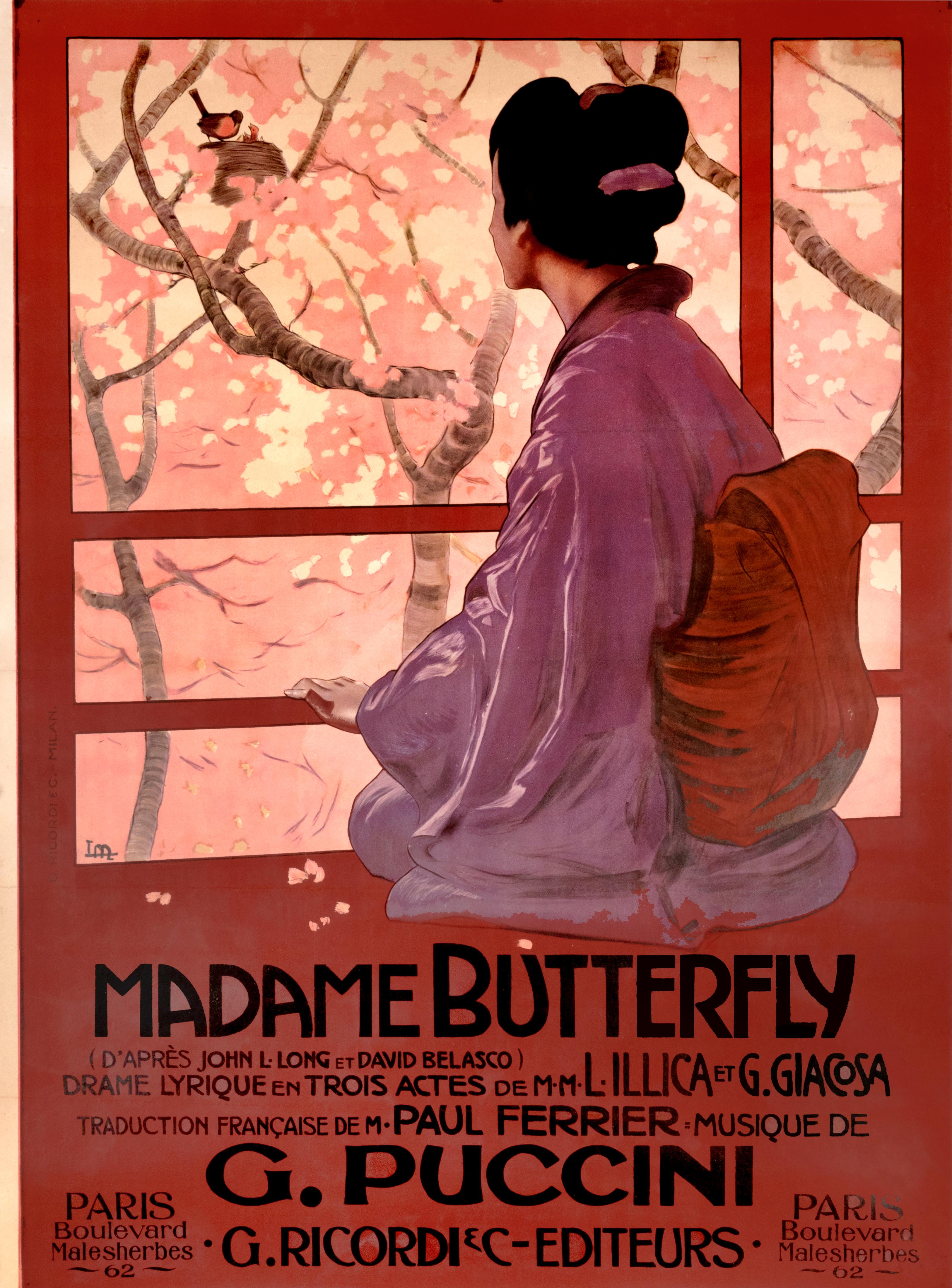 Leopoldo Metlicovitz Figurative Print - "Madame Butterfly, " Original Vintage Opera Poster 1904