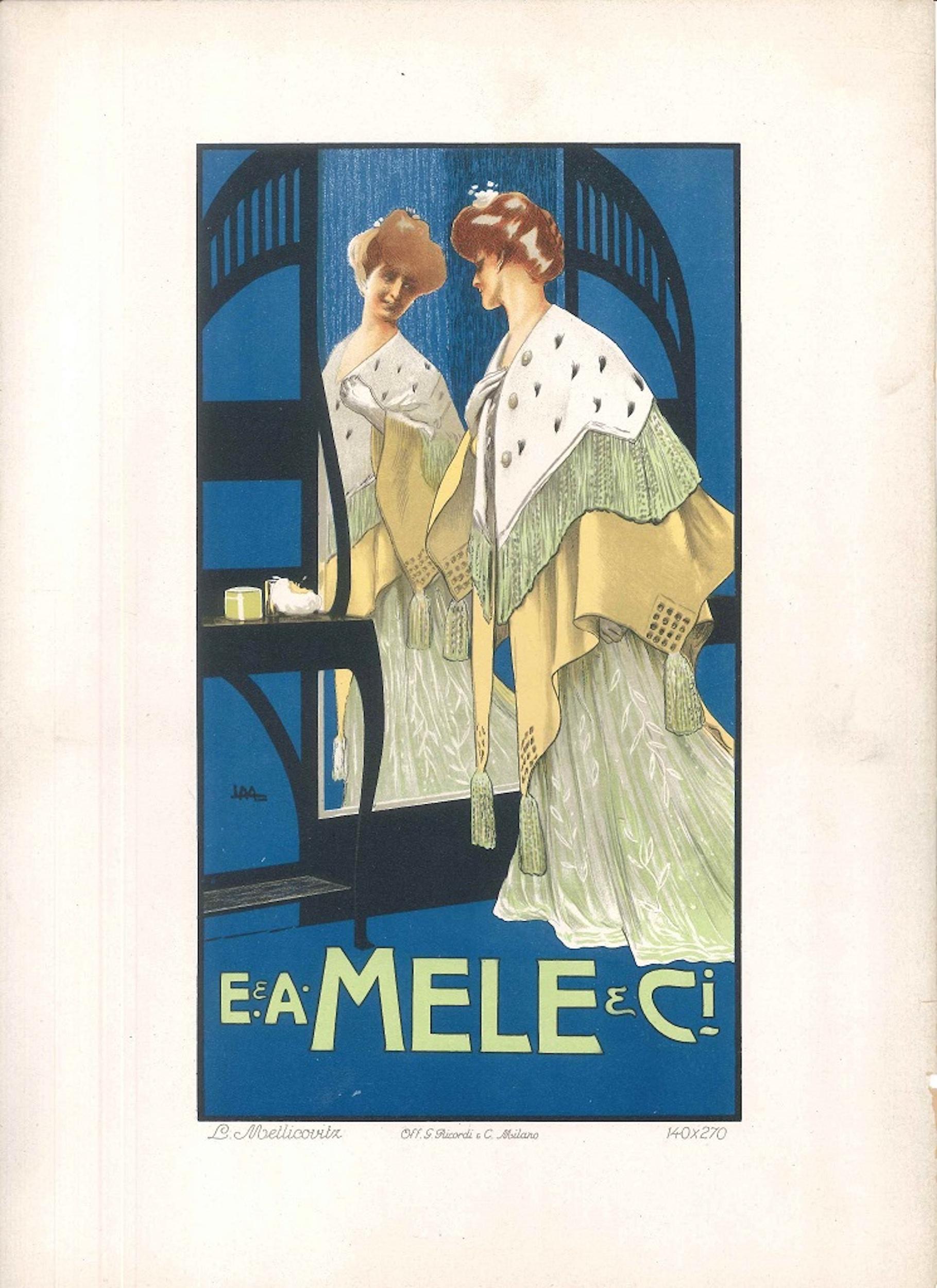 Mele - Lithographie publicitaire vintage de L. Metlicovitz - 1900 environ - Print de Leopoldo Metlicovitz