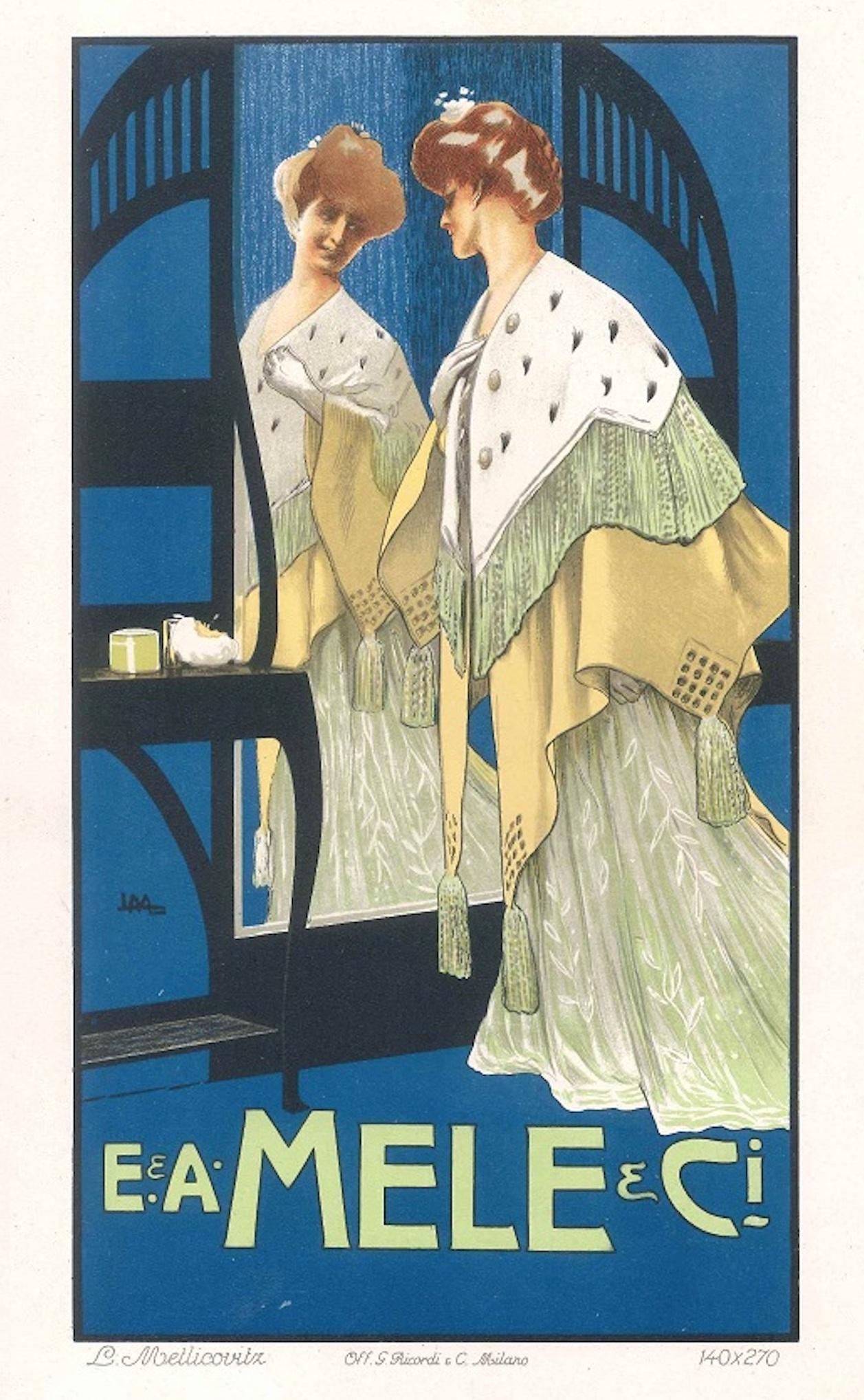 Leopoldo Metlicovitz Figurative Print - Mele - Vintage Advertising Lithograph by L. Metlicovitz - 1900 ca.