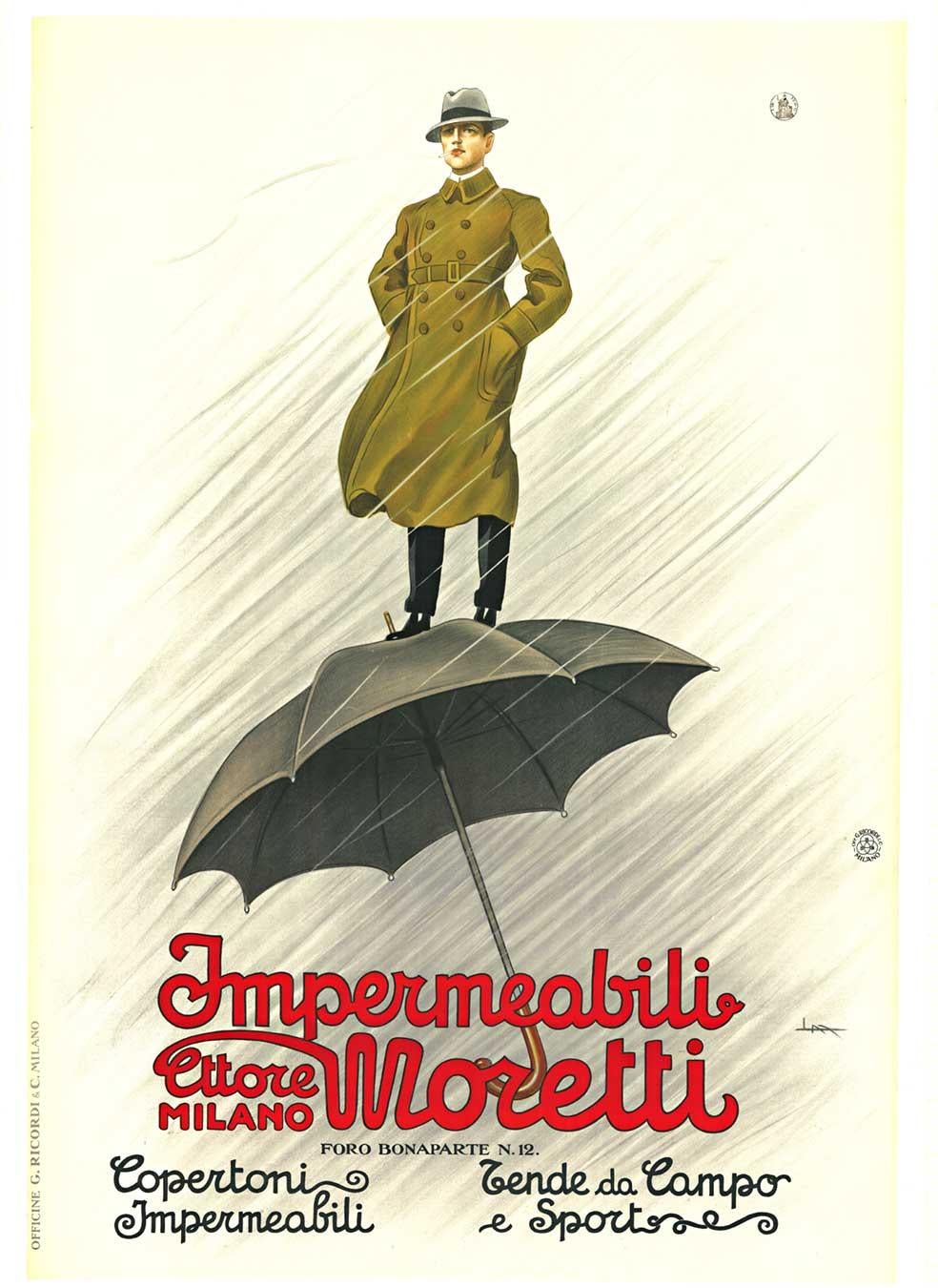Original Impermeaili Moretti Italian art deco vintage poster