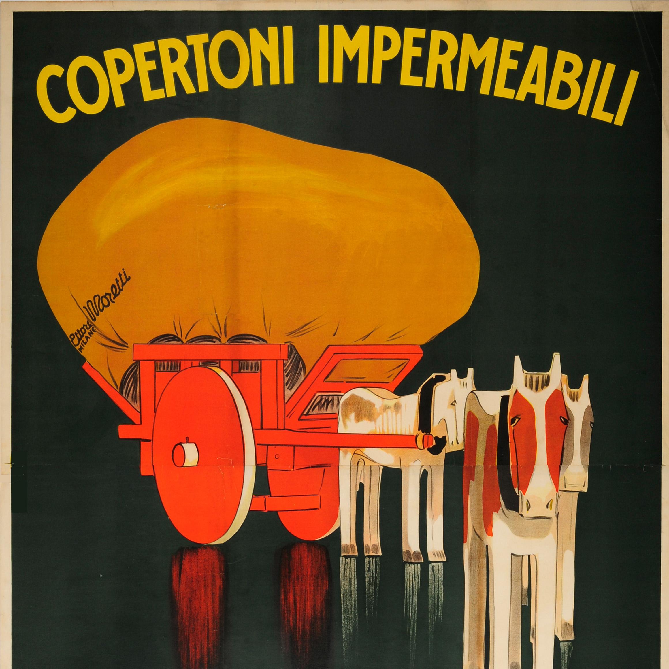 Original-Vintage-Werbeplakat, wasserdicht Tarpaulin, Ettore Moretti Milano (Schwarz), Print, von Leopoldo Metlicovitz