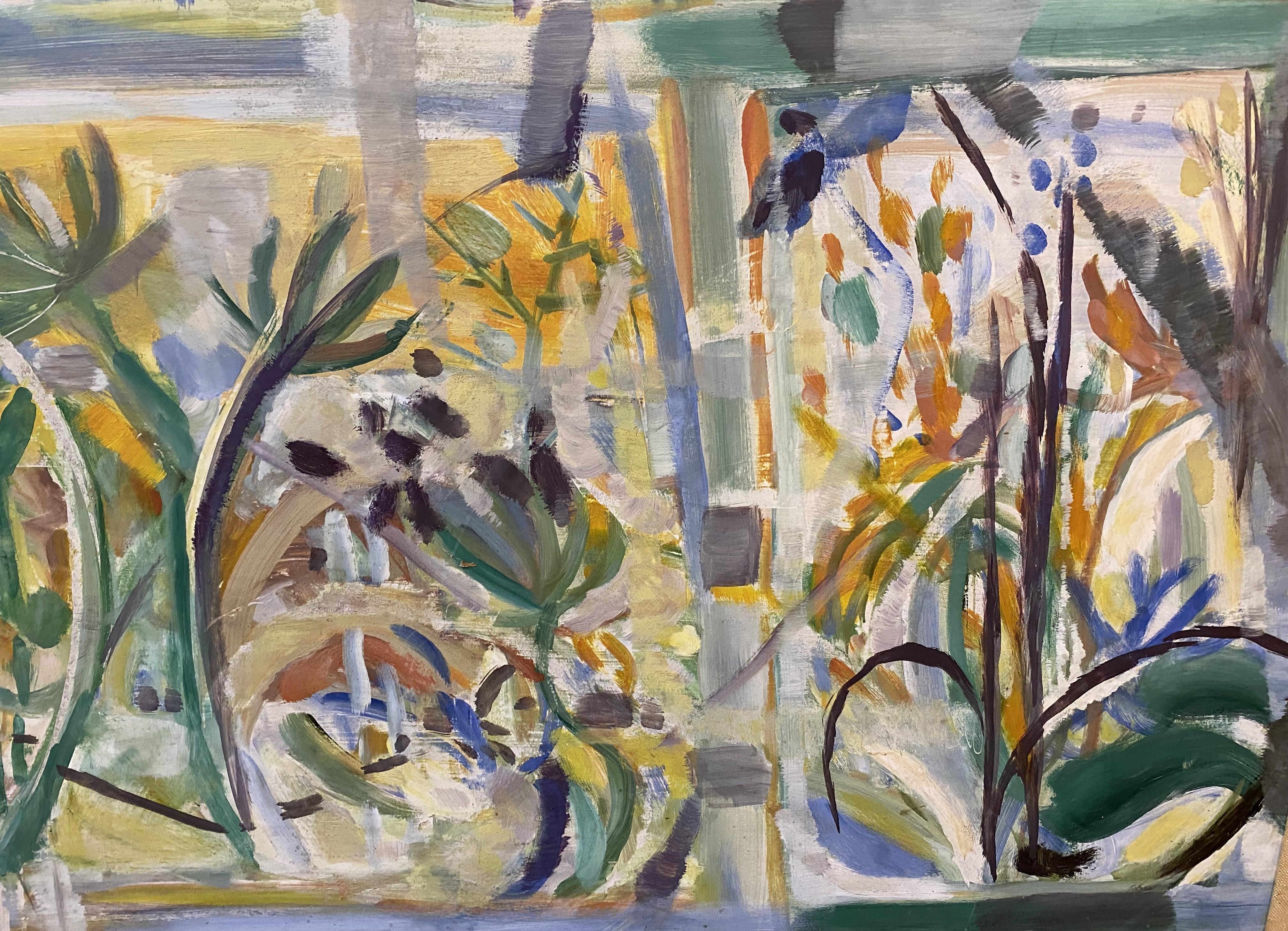 Flores a través de una ventana - Still-Life Painting Marrón de Leopoldo Presas