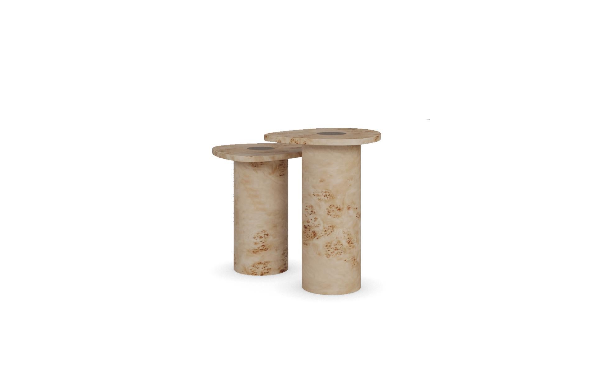 Hand-Crafted Leora Side Table by Nolita Harbour: Poplar Root Table with Brass-leg Frame For Sale