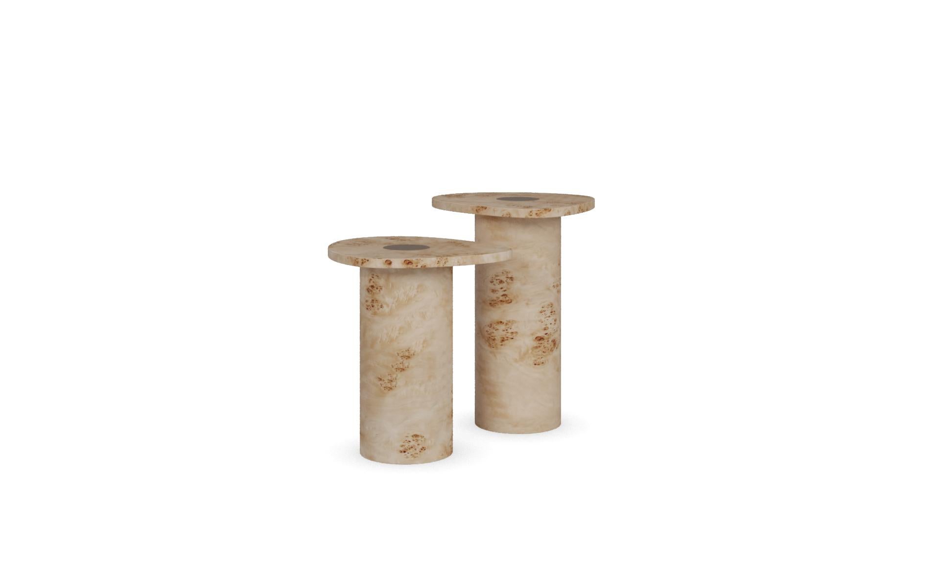 Contemporary Leora Side Table by Nolita Harbour: Poplar Root Table with Brass-leg Frame For Sale