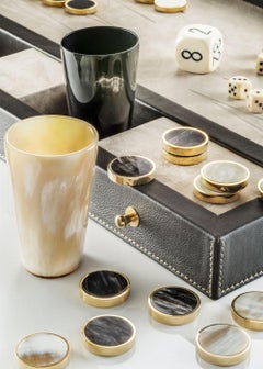 Lepanto Backgammon Set in Leather, Horn & 24K Gold Plated Brass by Arcahorn