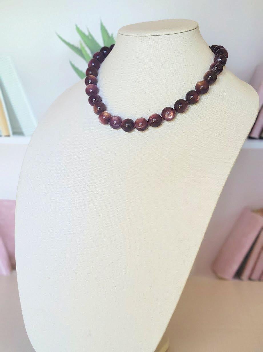 Donna Collana con perline di lepidolite e chiusura in argento di lepidolite in vendita