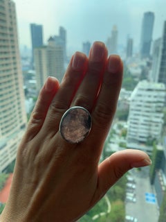 Lepidolite silver ring, sheen lilac mica silver ring