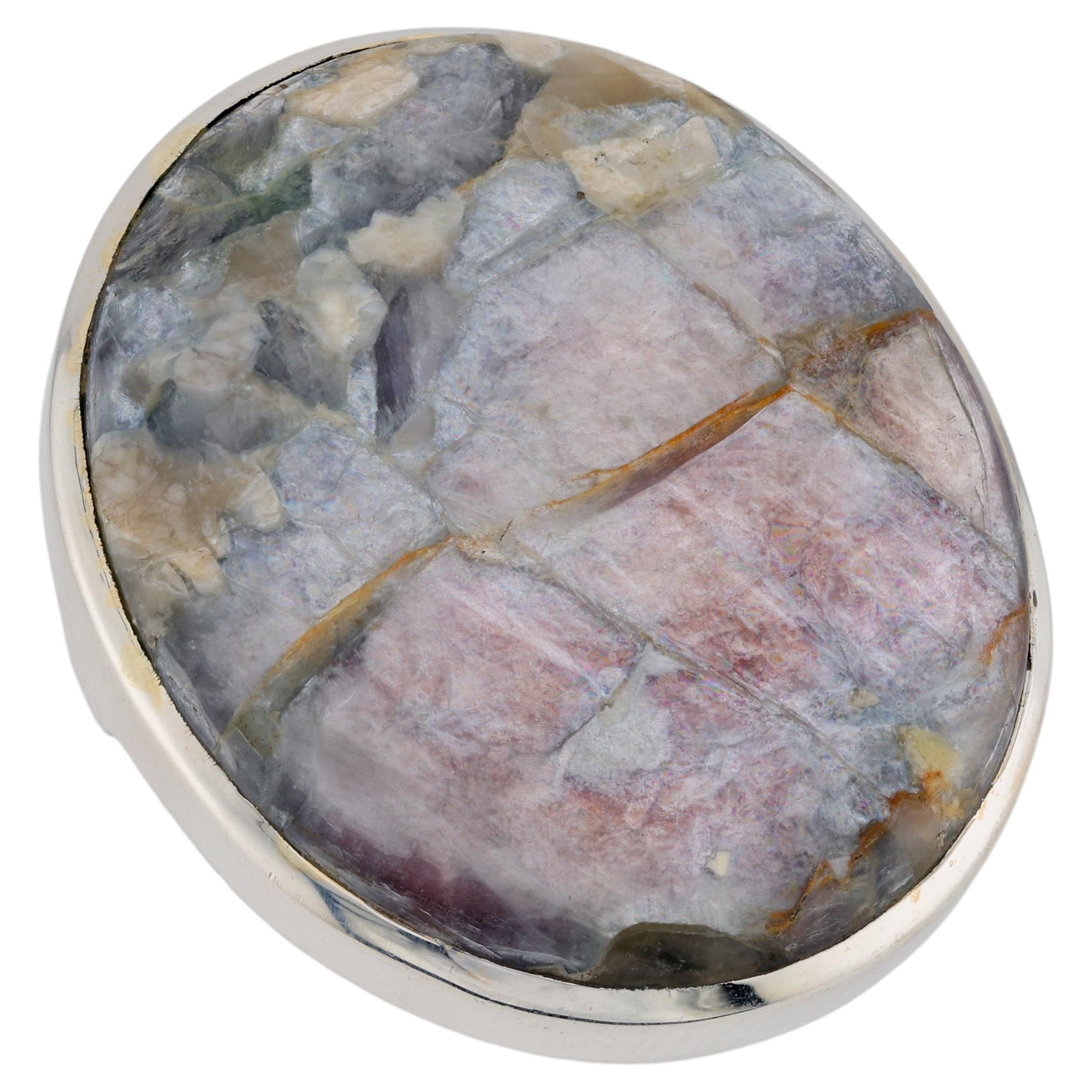 Anello d'argento con lepidolite viola e mica in vendita