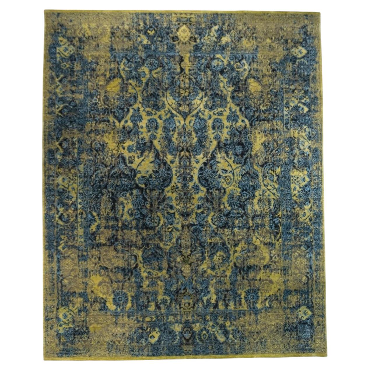 Lerici Hand-Knotted Rug in Wool & Silk, Transitional Design, India