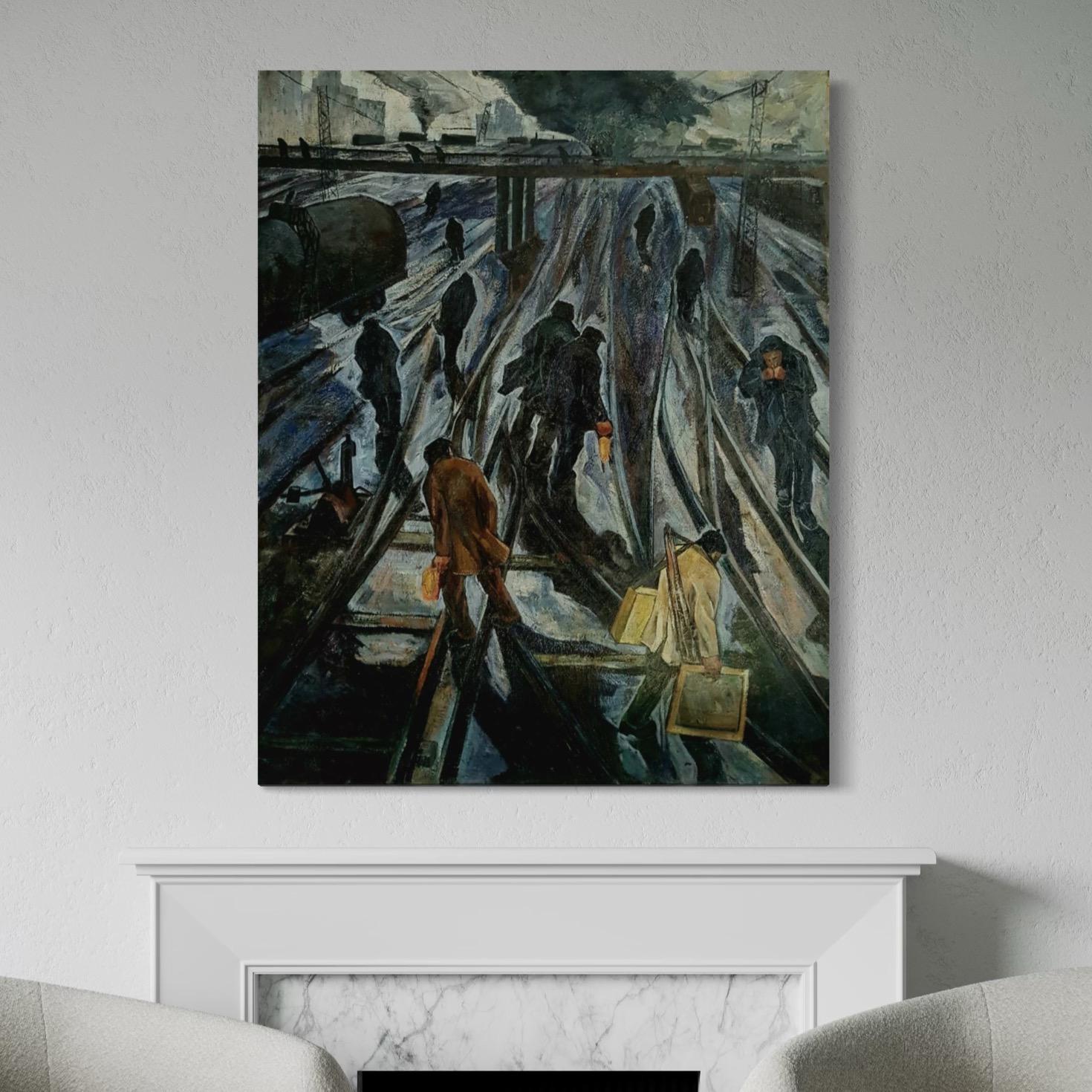 Mañana Arte figurativo, Realismo social Pintura al óleo original, Lista para colgar - Painting de Lernik Davtyan
