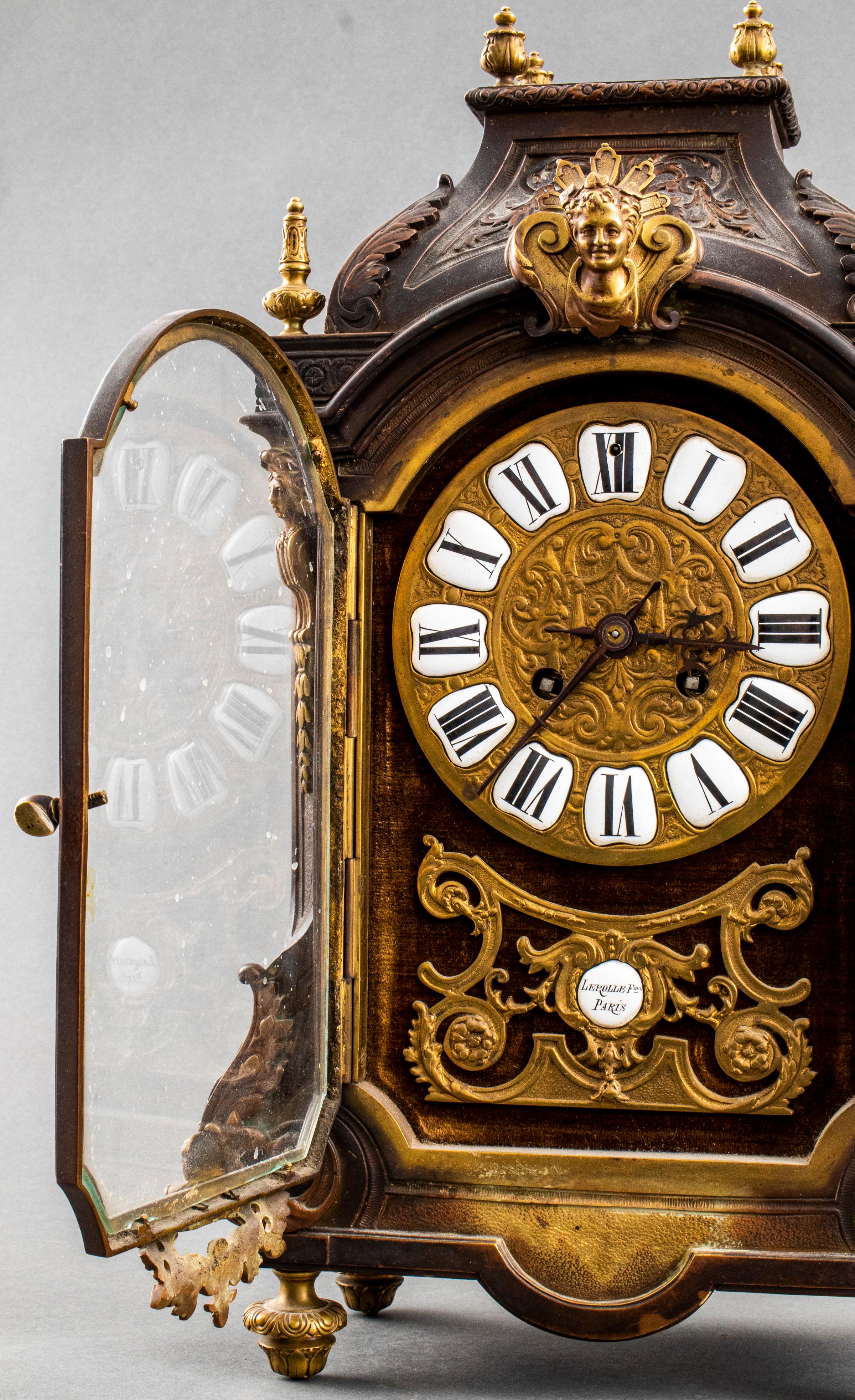 Lerolle Freres French Régence Style Bronze Mantel Clock 6