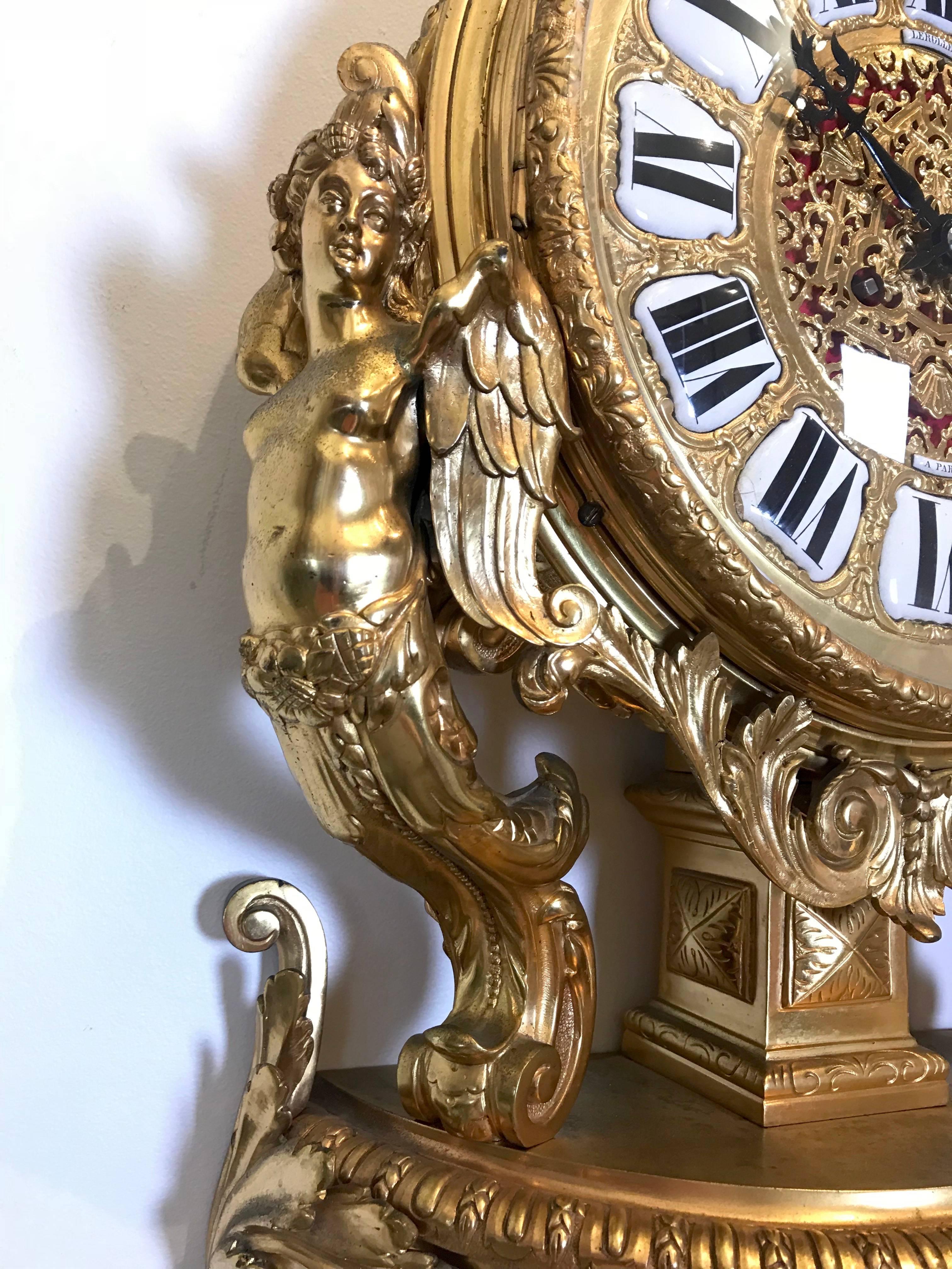 Lerolle Freres Gilt Bronze Louis XVI Style Wall Clock, 19th Century For Sale 2