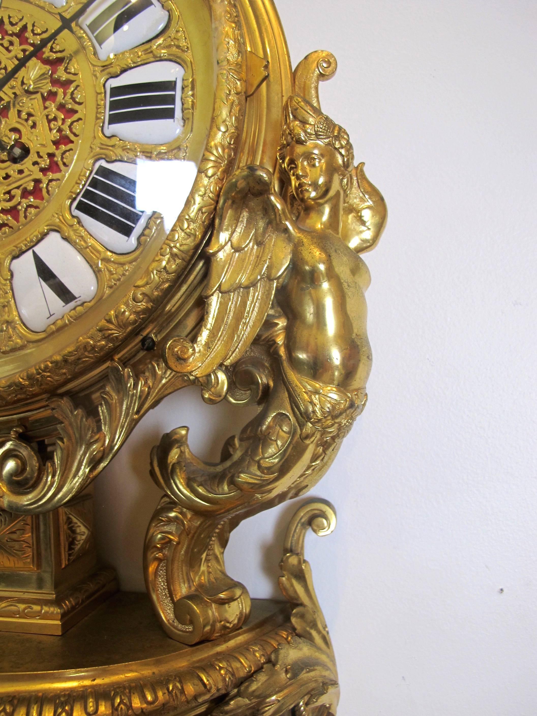 Lerolle Freres Gilt Bronze Louis XVI Style Wall Clock, 19th Century For Sale 4