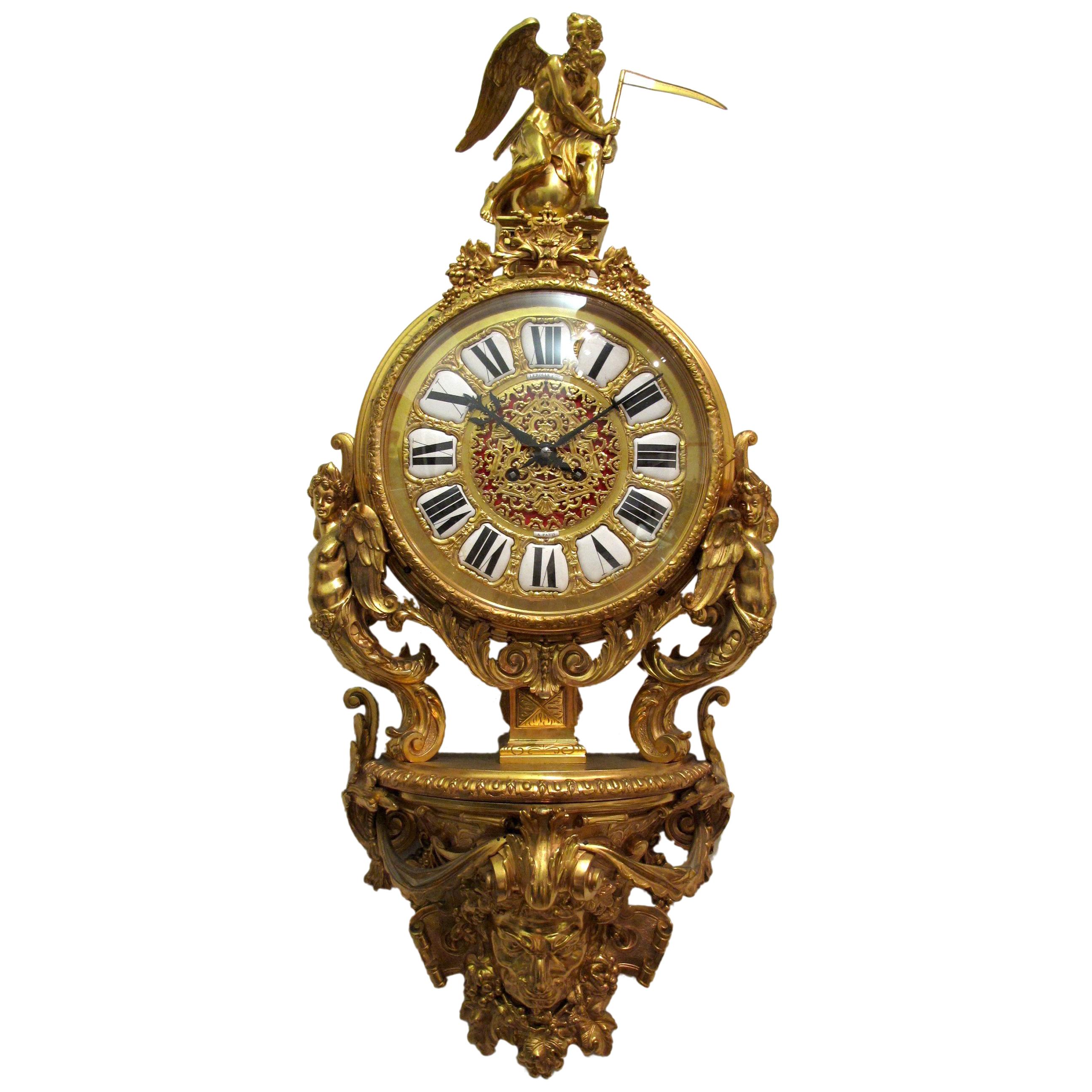Lerolle Freres Gilt Bronze Louis XVI Style Wall Clock, 19th Century For Sale