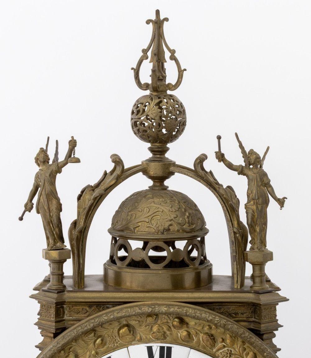 Regence Style Brass Pedestal Clock, by LaRolle Fres, Paris, 19th century, the repousse dial with enamel chapter ring, signed 