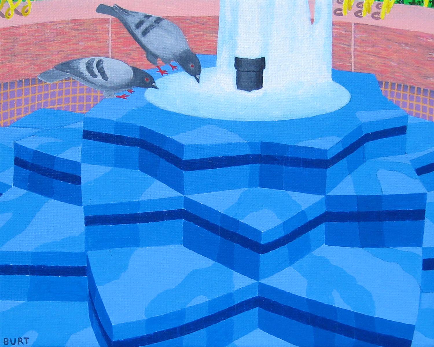 Leroy Burt Animal Painting - Blue Fountain, Original Painting